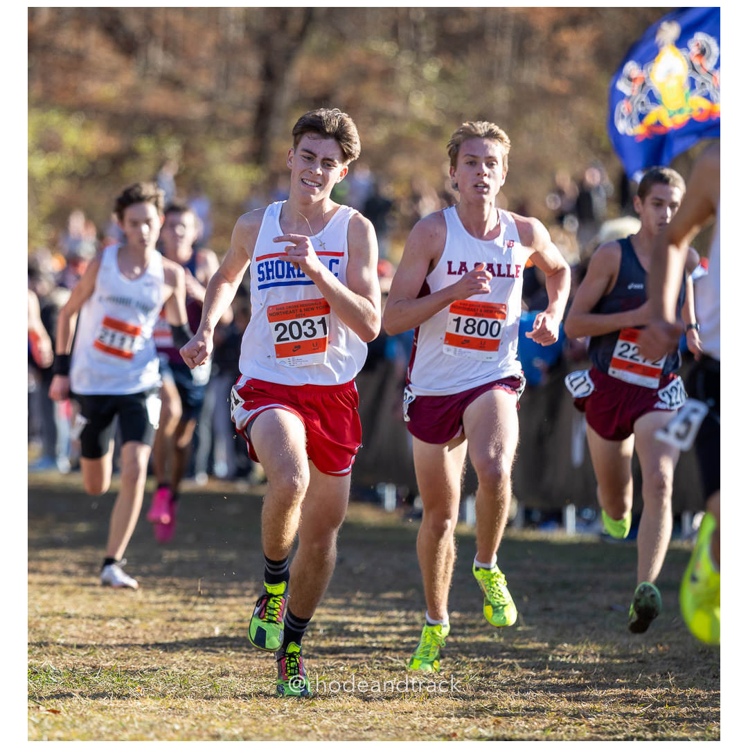 Tristen McDonough La Salle TC [SR] , Michael Black Shore AC/Gone Running [JR] at 2024 Nike Cross Regional New England and New York Champion…