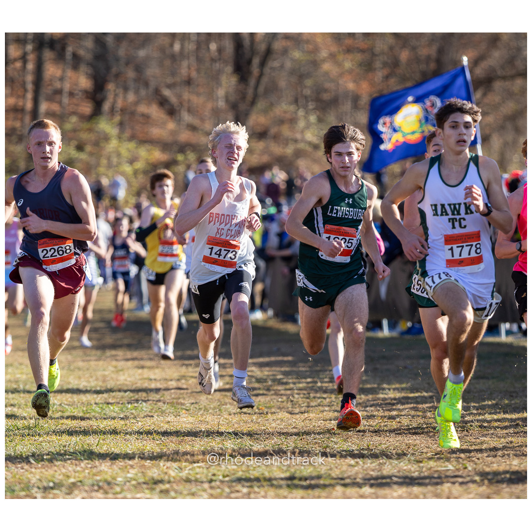 Brayden Seraichyk Hawks TC [JR], Theo Kessler Brookline XC Club [SR] at 2024 Nike Cross Regional New England and New York Championships at…