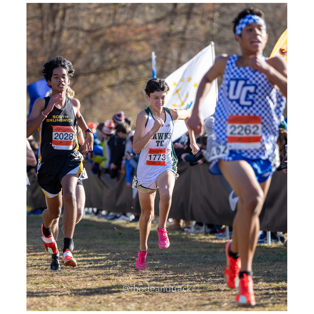Emmitt Rattey Hawks TC [SR], Vishnu Maharaj SBXC [JR] at 2024 Nike Cross Regional New England and New York Championships at Bowdoin Park in…