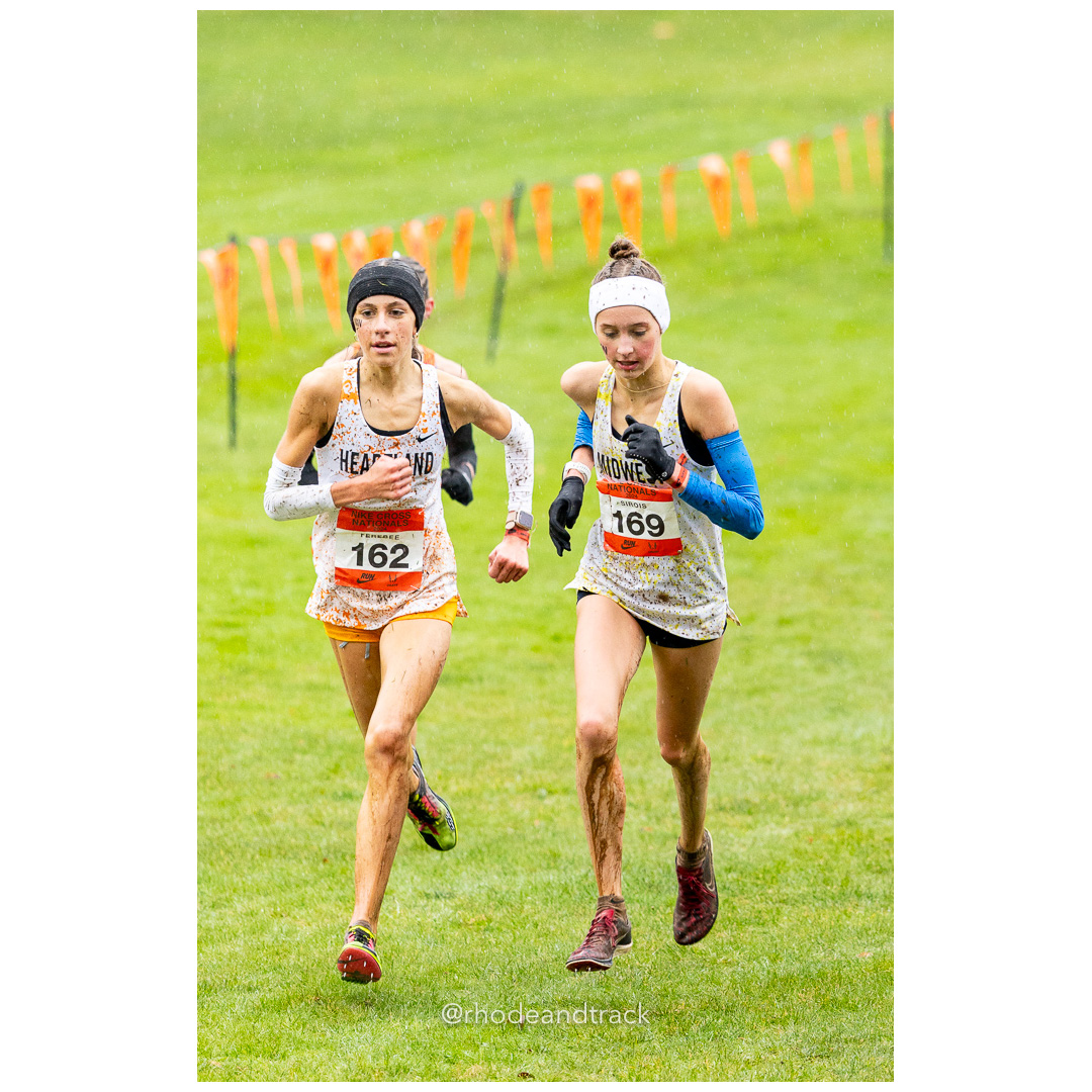 Marissa FEREBEE Heartland-2 #162 • Yr: JR, Mia SIROIS Midwest-4 #169 • Yr: SO - 2024 Nike Cross Country National Championships at Glendovee…