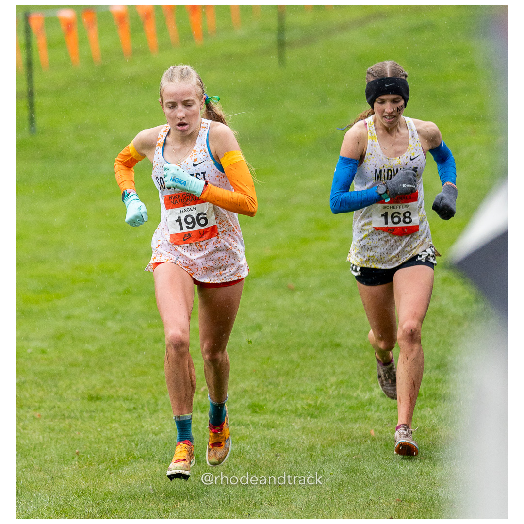 Ella HAGEN Southwest-2 #196 • Yr: SR, Dani SCHEFFLER Midwest-3 #168 • Yr: SR - 2024 Nike Cross Country National Championships at Glendoveer…