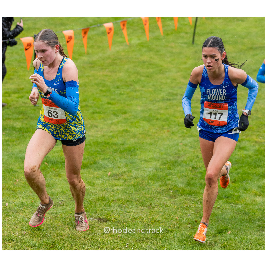 Alayna TODNEM Downers North #63 • Yr: SR, Alex FOX Flower Mound #117 • Yr: SR - 2024 Nike Cross Country National Championships at Glendovee…