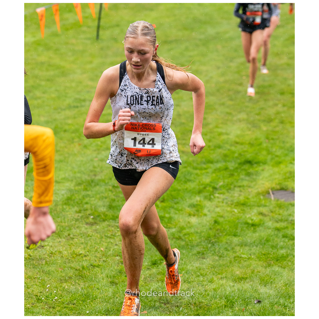 Anna BYBEE Lone Peak #144 • Yr: JR - 2024 Nike Cross Country National Championships at Glendoveer Golf Club in Portland, Oregon on December…
