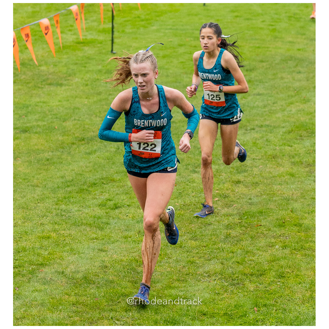 Lia BANOVAC Brentwood #122 • Yr: JR, Emma HAGA Brentwood #125 • Yr: FR - 2024 Nike Cross Country National Championships at Glendoveer Golf…