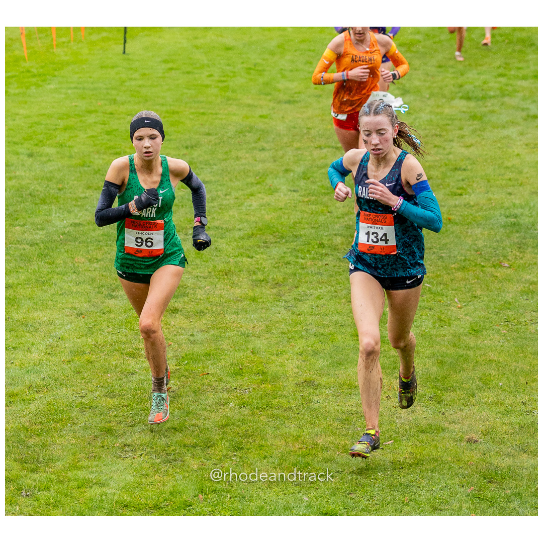 Ellery LINCOLN Forest Park #96 • Yr: SO, Maggie WHITHAM Raleigh #134 • Yr: JR - 2024 Nike Cross Country National Championships at Glendovee…