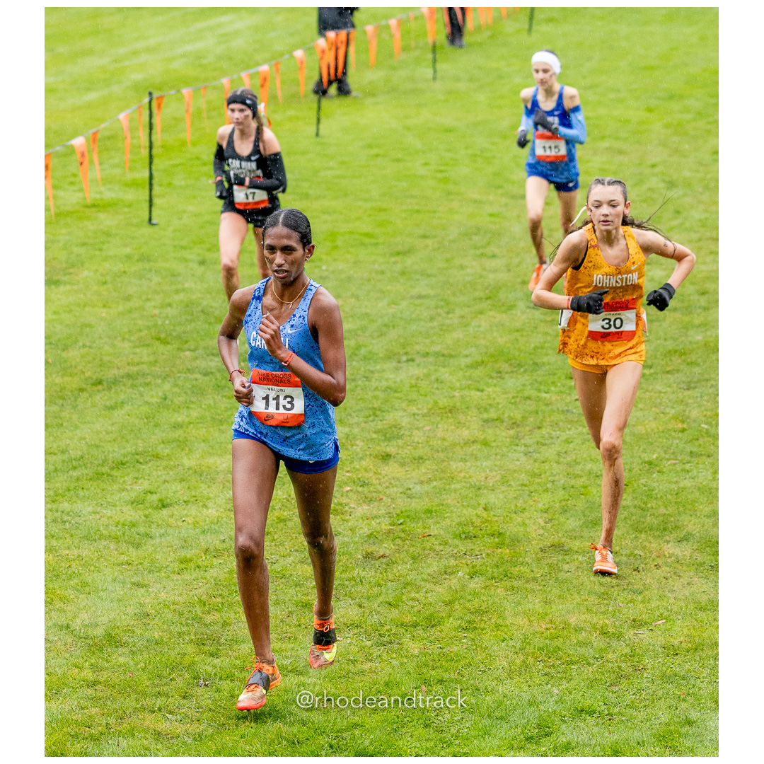 Sarayu VELURI Carroll #113 • Yr: SR, Payton CRABB Johnston #30 • Yr: SO - 2024 Nike Cross Country National Championships at Glendoveer Golf…
