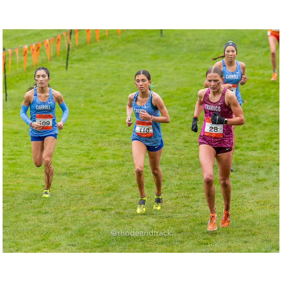 Abigail PEREZ Carroll #109 • Yr: SO, Quinn SALSTRAND Carroll #110 • Yr: SO, Skylar WATTS Trabuco #28 • Yr: JR - 2024 Nike Cross Country Nat…