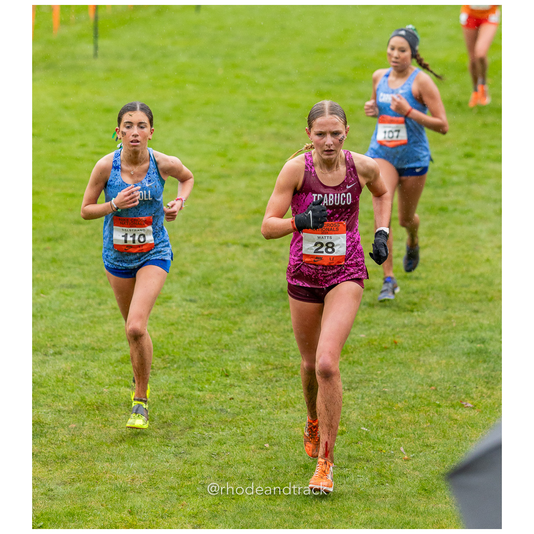 Quinn SALSTRAND Carroll #110 • Yr: SO, Skylar WATTS Trabuco #28 • Yr: JR - 2024 Nike Cross Country National Championships at Glendoveer Gol…