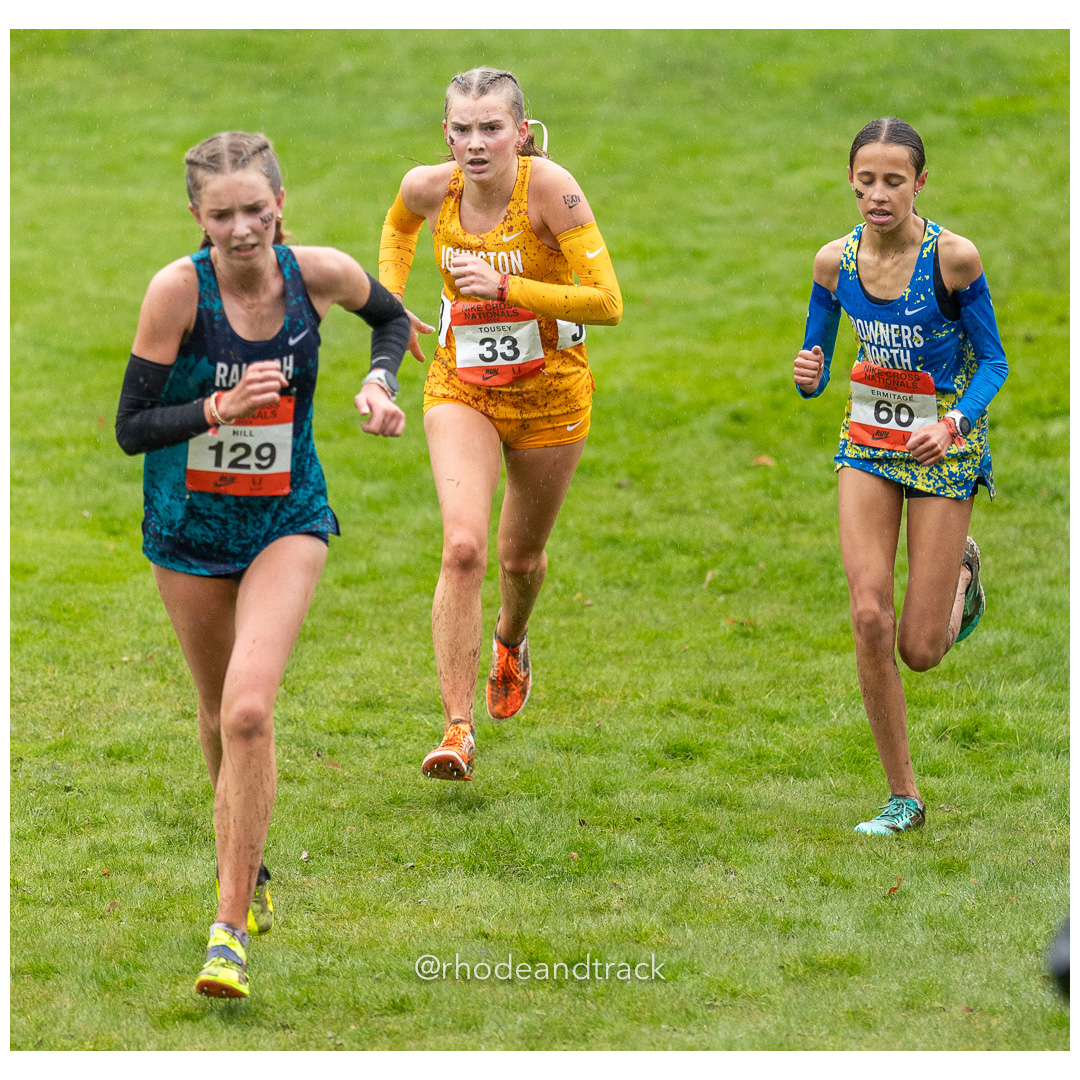 Anneka HILL Raleigh #129 • Yr: FR, Aubrielle TOUSEY Johnston #33 • Yr: SO, Macy ERMITAGE Downers North #60 • Yr: FR - 2024 Nike Cross Count…