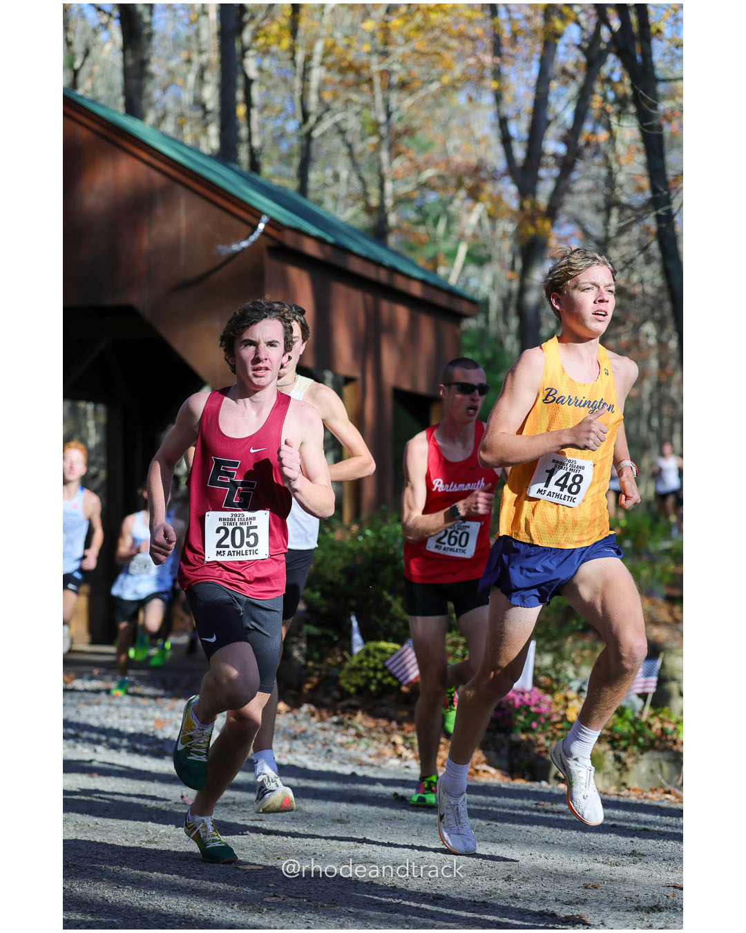 Jeremiah Moon, East Greenwich High School, 16:59.76, 25 - Colby Napolitano, Barrington High School, 16:03.36, 7 - RI Cross Country State Championship - Ponaganset High School - North Scituate, RI - November 1, 2025 File: ./dir-2-Boys-Championship/251101-2025-RI-Cross-Country-State-Championships-Ponaganset-486-296A6065.jpg Jeremiah Moon, East Greenwich High School, 16:59.76, 25 - Colby Napolitano, Barrington High School, 16:03.36, 7 - RI Cross Country State Ch…