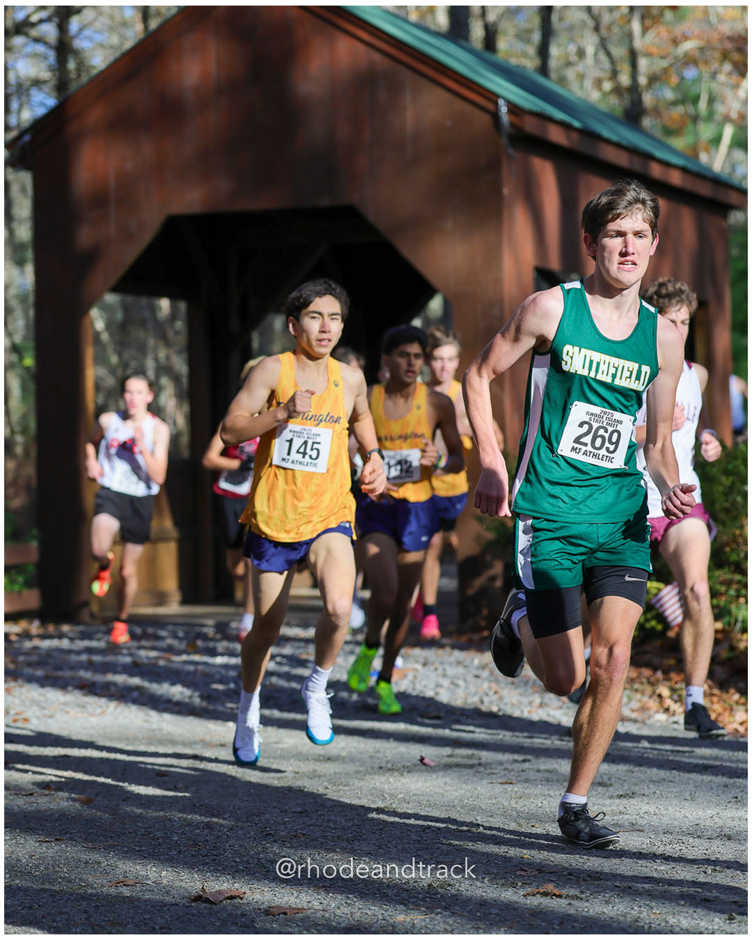 Ryan Hurlock, Barrington High School, 16:55.47, 24 - Benjamin Goodson, Smithfield High School, 17:43.30, 52 - RI Cross Country State Championship - Ponaganset High School - North Scituate, RI - November 1, 2025 File: ./dir-2-Boys-Championship/251101-2025-RI-Cross-Country-State-Championships-Ponaganset-496-296A6223.jpg Ryan Hurlock, Barrington High School, 16:55.47, 24 - Benjamin Goodson, Smithfield High School, 17:43.30, 52 - RI Cross Country State Champi…