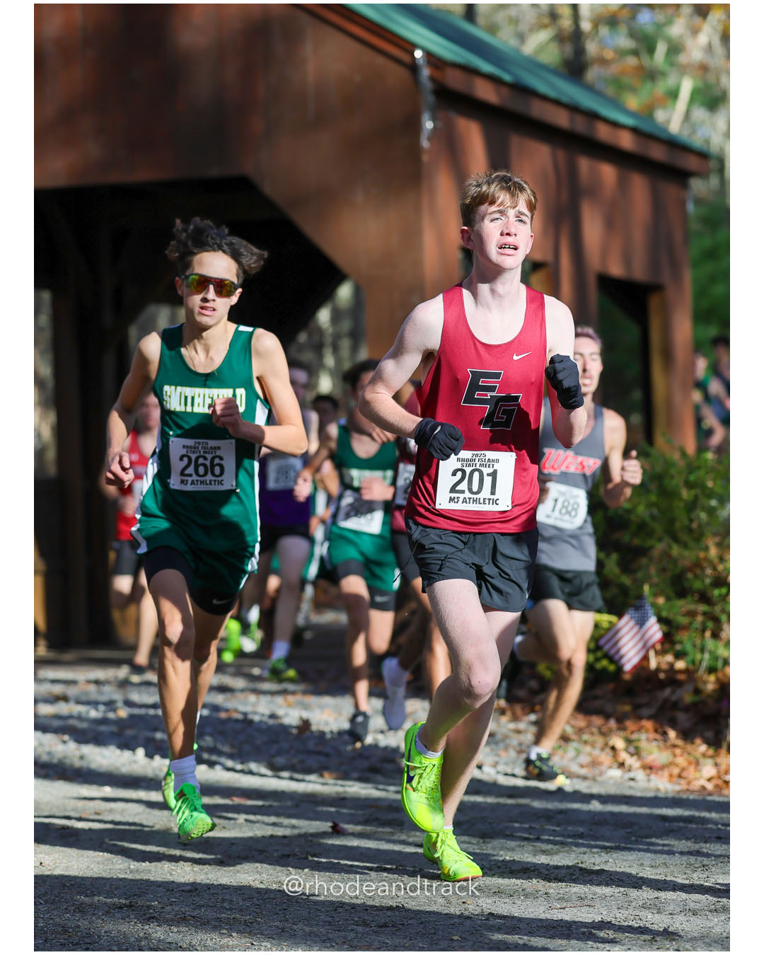William Busam, Smithfield High School, 17:46.17, 54 - Quinn Connolly, East Greenwich High School, 18:30.86, 77 - RI Cross Country State Championship - Ponaganset High School - North Scituate, RI - November 1, 2025 File: ./dir-2-Boys-Championship/251101-2025-RI-Cross-Country-State-Championships-Ponaganset-515-296A6497.jpg William Busam, Smithfield High School, 17:46.17, 54 - Quinn Connolly, East Greenwich High School, 18:30.86, 77 - RI Cross Country State Cha…