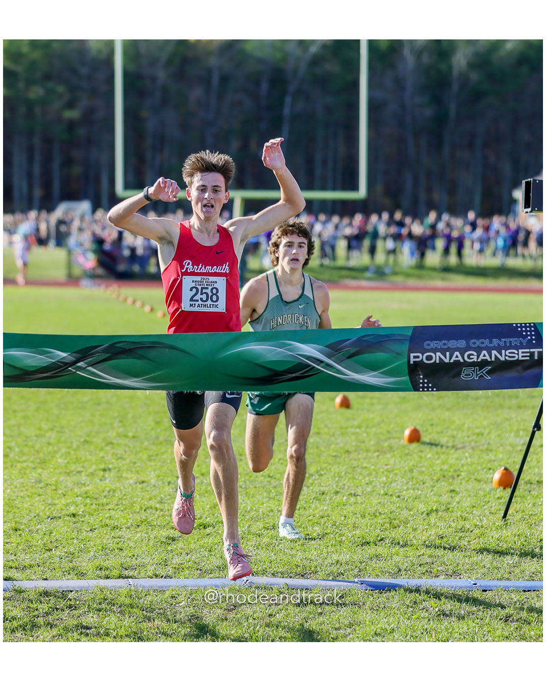 Sean Gray, Portsmouth High School, 15:16.10, 1 - Colby Flynn, Bishop Hendricken High School, 15:16.51, 2 - RI Cross Country State Championship - Ponaganset High School - North Scituate, RI - November 1, 2025 File: ./dir-2-Boys-Championship/251101-2025-RI-Cross-Country-State-Championships-Ponaganset-559-296A7149.jpg Sean Gray, Portsmouth High School, 15:16.10, 1 - Colby Flynn, Bishop Hendricken High School, 15:16.51, 2 - RI Cross Country State Champions…