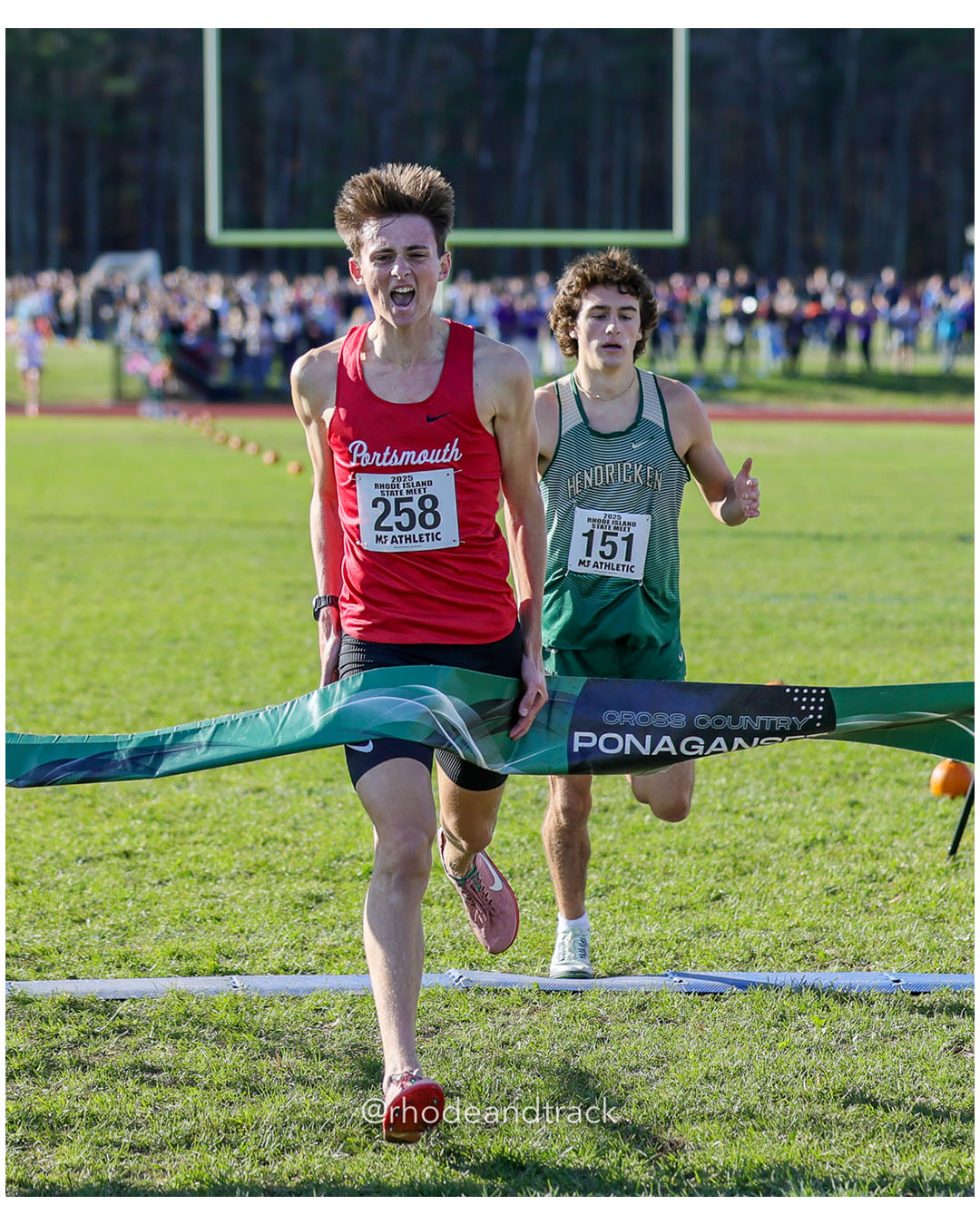 Sean Gray, Portsmouth High School, 15:16.10, 1 - Colby Flynn, Bishop Hendricken High School, 15:16.51, 2 - RI Cross Country State Championship - Ponaganset High School - North Scituate, RI - November 1, 2025 File: ./dir-2-Boys-Championship/251101-2025-RI-Cross-Country-State-Championships-Ponaganset-560-296A7165.jpg Sean Gray, Portsmouth High School, 15:16.10, 1 - Colby Flynn, Bishop Hendricken High School, 15:16.51, 2 - RI Cross Country State Champions…