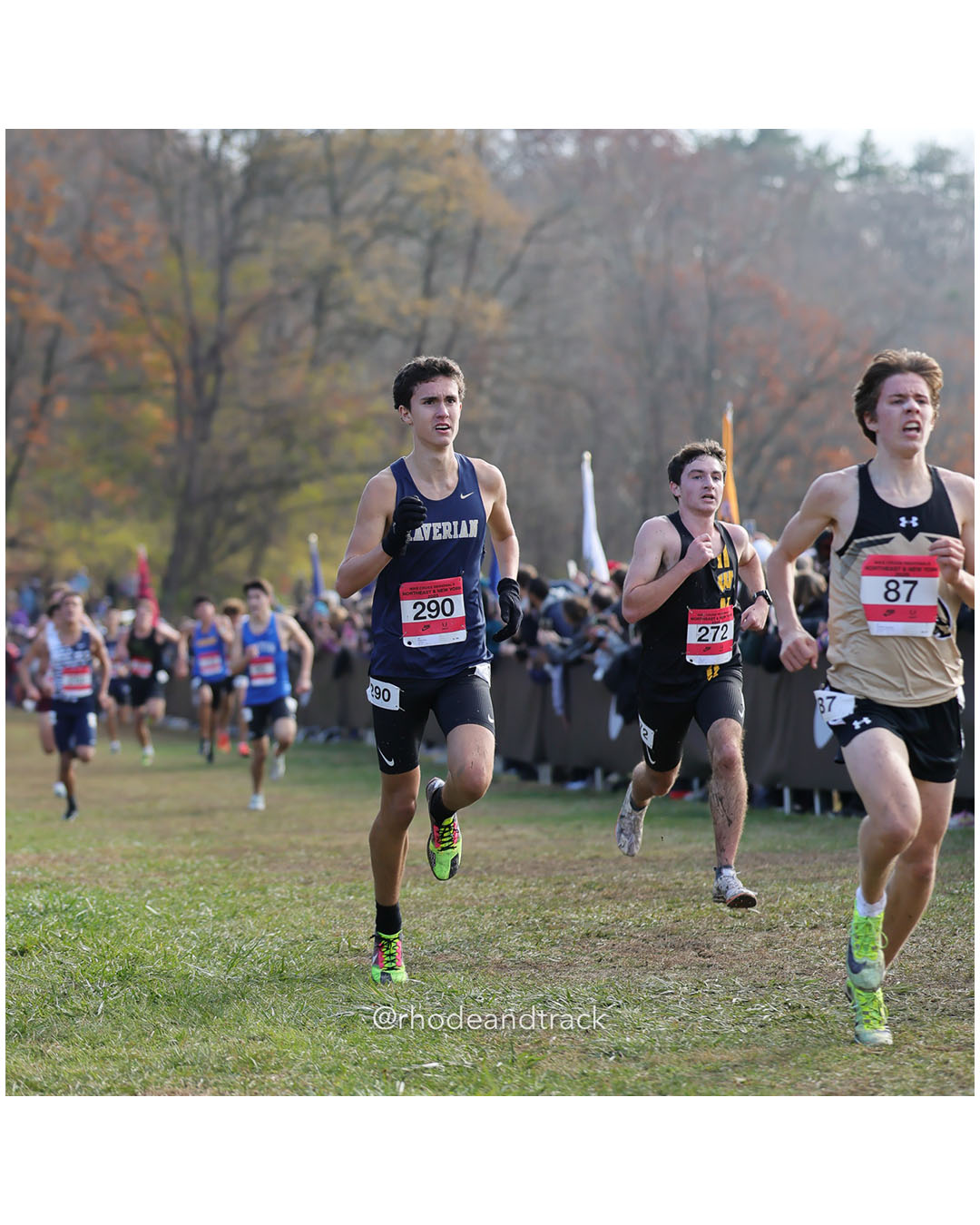 Elliot Stowe, Xaverian; Sebastian Boutwell, Corning-Painted Post; Ian Frazer, Wantagh - NXR NE NY - Bowdoin Park - Wappingers Falls, NY November 11, 2025 - Bowdoin Park - Wappingers Falls, New York - November 22, 2025 File: ./251122-2025-NXR-NE-NY-Federation-Championships-Bowdoin-Park-49-296A5886.jpg Elliot Stowe, Xaverian; Sebastian Boutwell, Corning-Painted Post; Ian Frazer, Wantagh - NXR NE NY - Bowdoin Park - Wappingers Falls, NY Nov…