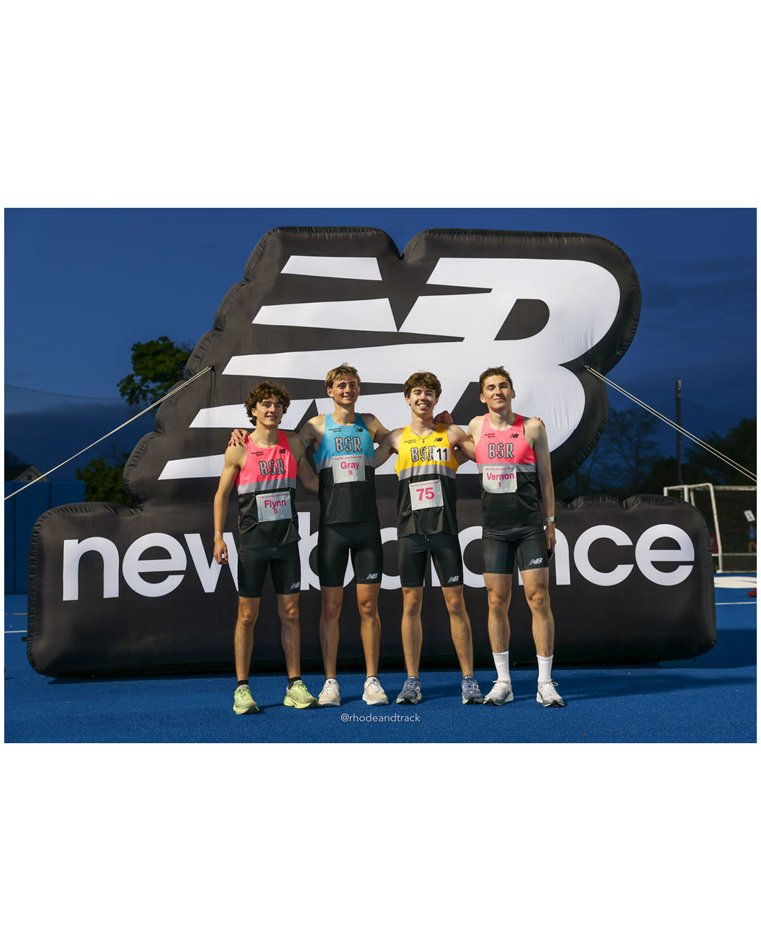 Colby Flynn, Rhode Island, JR, #5 - Sean Gray, Rhode Island, SR, #9 - David Hayes, Rhode Island, SR, #75 - Marshall Vernon, Rhode Island, SR, #1 - BSR Elite Scholastic Meet - UMass Lowell - Lowell, Massachusetts - May 15, 2026 File: ./dir-Boys-Mile/260515-2026-BSR-Elite-Scholastic-Meet-379-062A0607.jpg Colby Flynn, Rhode Island, JR, #5 - Sean Gray, Rhode Island, SR, #9 - David Hayes, Rhode Island, SR, #75 - Marshall Vernon, Rhode Island, S…
