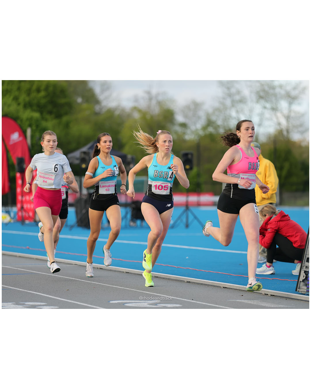 Madie Poteet, Blue Hawks Track Club, SR, #105 - Daria Lamakina, Unattached, SO, #63 - Sofia Holovatska, Unattached, SR, #64 - Meghan McEleney, Volante Running, SR, #67 - BSR Elite Scholastic Meet - UMass Lowell - Lowell, Massachusetts - May 15, 2026 File: ./dir-Girls-800m/260515-2026-BSR-Elite-Scholastic-Meet-78-296A4593.jpg Madie Poteet, Blue Hawks Track Club, SR, #105 - Daria Lamakina, Unattached, SO, #63 - Sofia Holovatska, Unattached, SR, #64 - Meghan McElen…