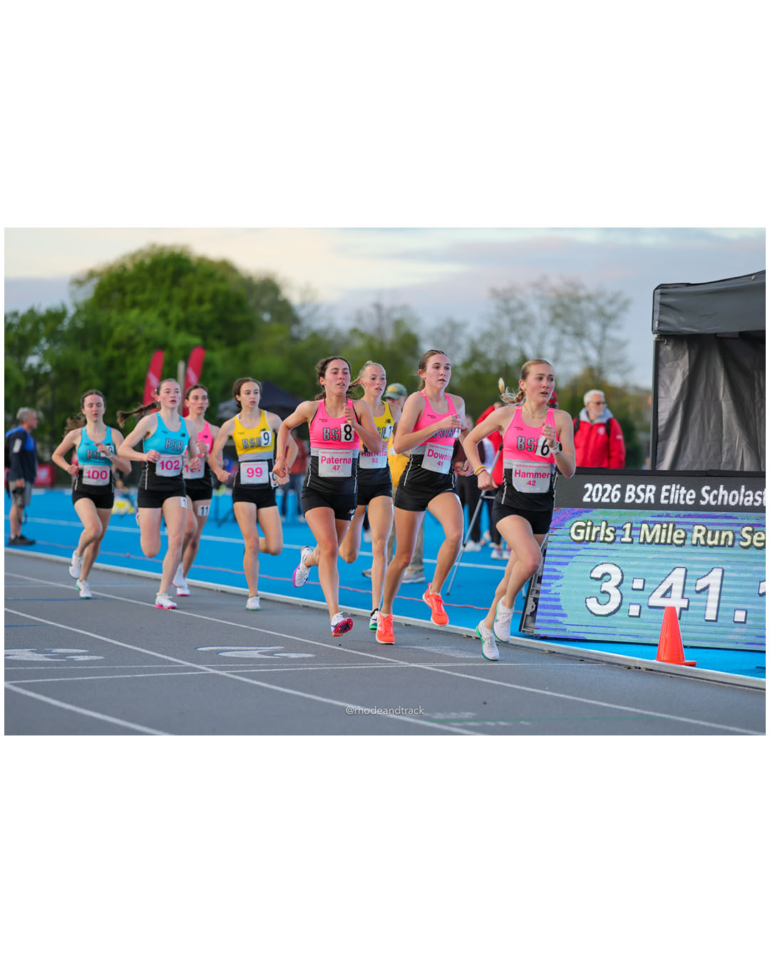 Greta Hammer, Massachusetts, SR, #42 - Lucy Downin, Massachusetts, FR, #41 - Brianna Paterna, New Hampshire, JR, #47 - Lauren Raffetto, Massachusetts, JR, #52 - BSR Elite Scholastic Meet - UMass Lowell - Lowell, Massachusetts - May 15, 2026 File: ./dir-Girls-Mile/260515-2026-BSR-Elite-Scholastic-Meet-282-296A3256.jpg Greta Hammer, Massachusetts, SR, #42 - Lucy Downin, Massachusetts, FR, #41 - Brianna Paterna, New Hampshire, JR, #47 - Lauren Raffetto, Mas…
