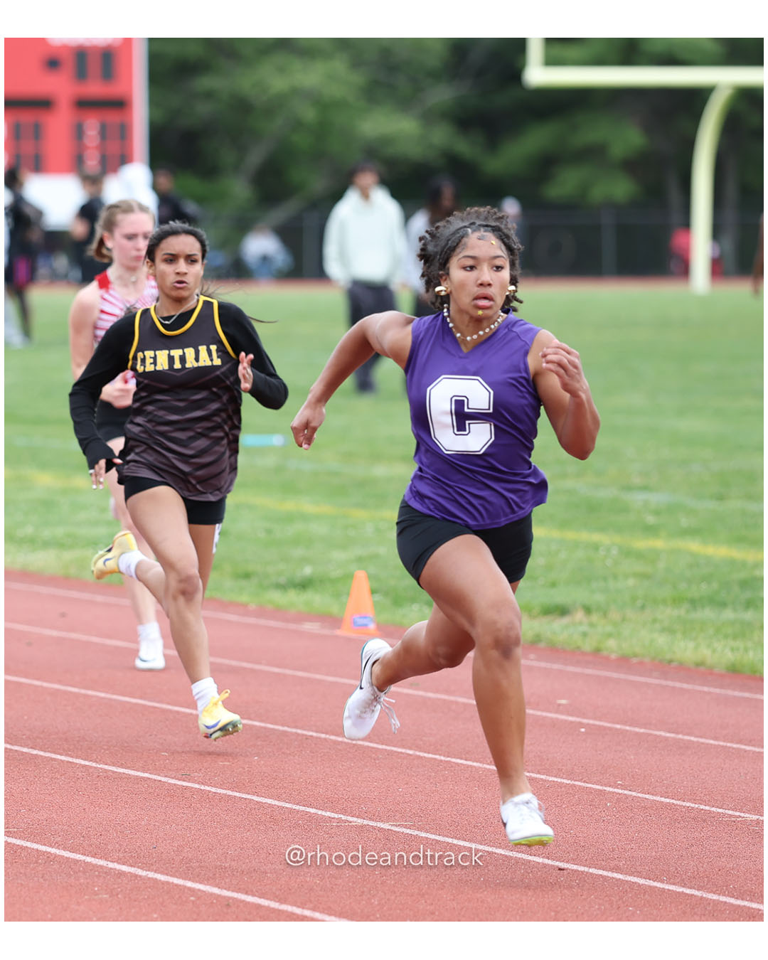 Jola Fox, Classical High School, 9 - Aubre Batista, Central High School, 9 - Massivel Nunoz, Central High School, 11 - 2026 Class A Outdoor Track Championships - Coventry High School - Coventry, Rhode Island - May 24, 2026 File: ./dir-100m-Dash/260523-2026-Class-A-Outdoor-Track-Championships-Coventry-299-062A2910.jpg Jola Fox, Classical High School, 9 - Aubre Batista, Central High School, 9 - Massivel Nunoz, Central High School, 11 - 2026 Class A Outdoor…