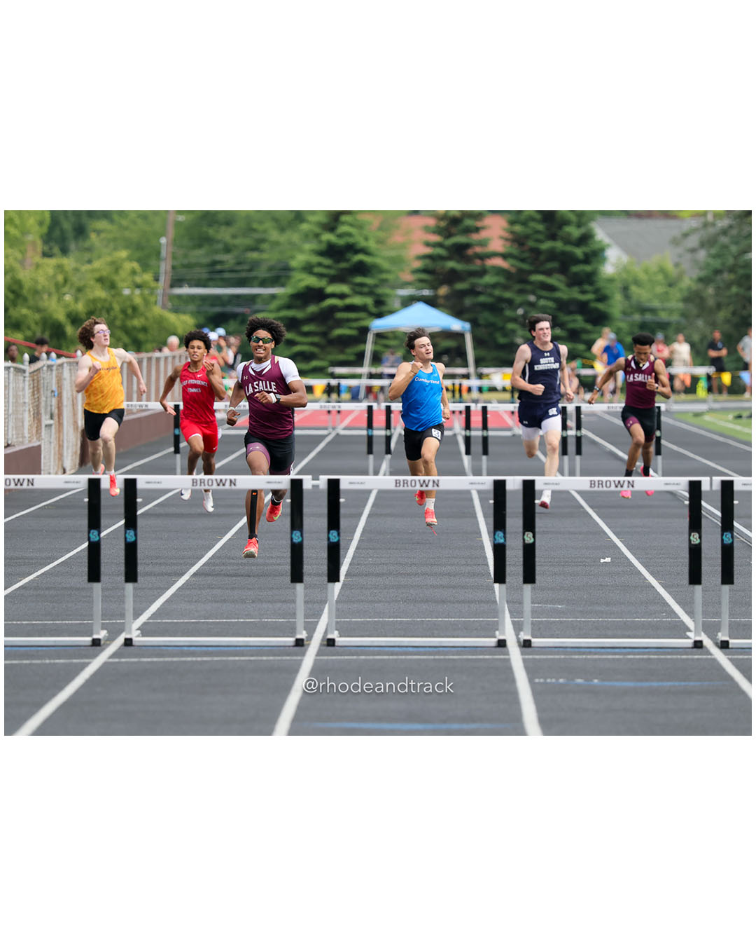Jalen Moseley, La Salle Academy, 11 - Matt Fontaine, Cumberland, 12 - Julian Monteiro, East Providence High School, 12 - Kai Sorlien, South Kingstown High School, 12 - Antonio Bearden, La Salle Academy, 12 - Grady Hazlett, Barrington High School, 12 - 2026 RI Outdoor Track and Field State Championships - Brown Stadium - Providence, Rhode Island - June 06, 2026 File: ./dir-300-Hurdles/260606-2026-RI-Outdoor-Track-And-Field-State-Championships-Brown-635-296A7237.jpg Jalen Moseley, La Salle Academy, 11 - Matt Fontaine, Cumberland, 12 - Julian Monteiro, East Providence High School, 12 - Kai Sorlien, South…