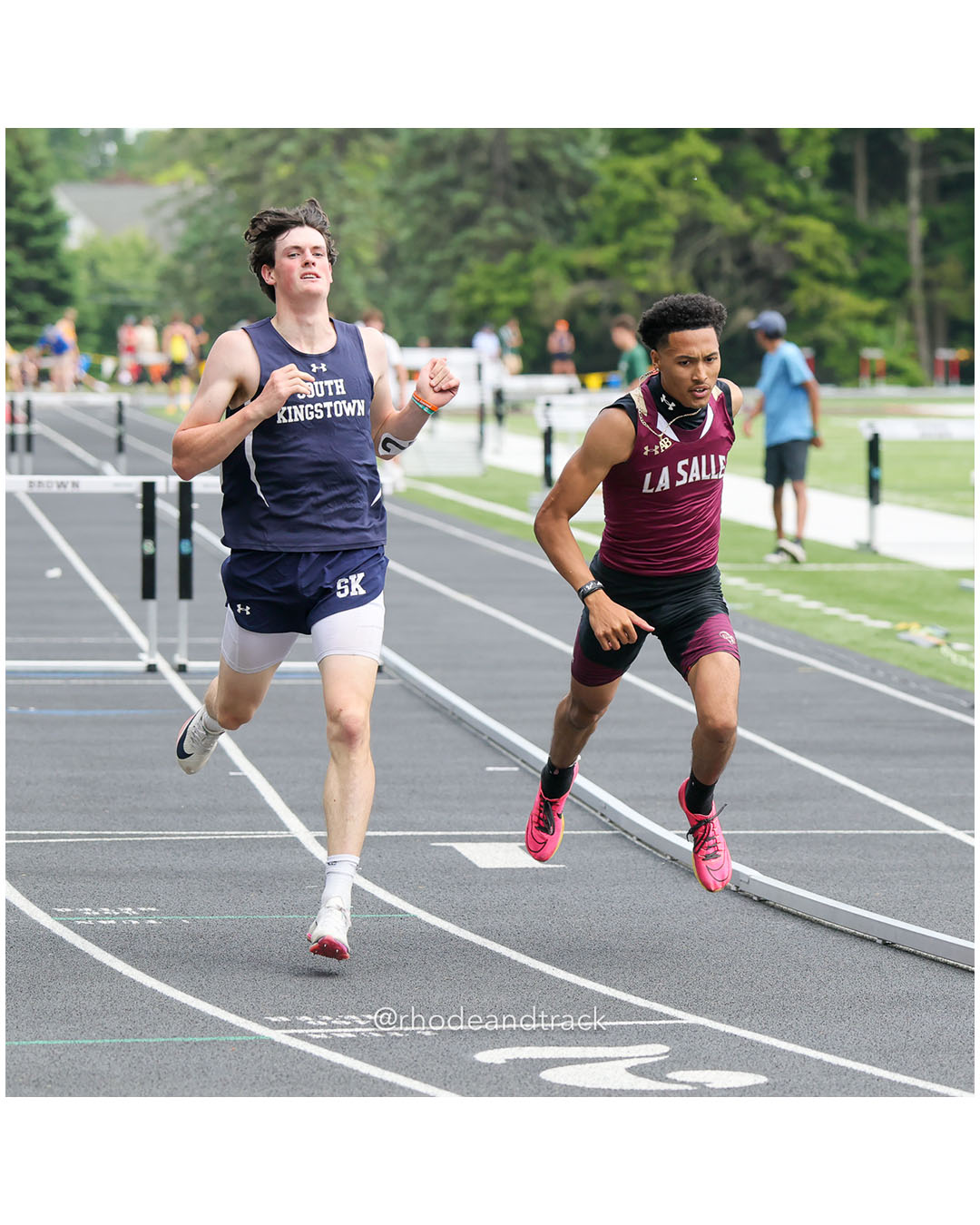 Antonio Bearden, La Salle Academy, 12 - Kai Sorlien, South Kingstown High School, 12 - 2026 RI Outdoor Track and Field State Championships - Brown Stadium - Providence, Rhode Island - June 06, 2026 File: ./dir-300-Hurdles/260606-2026-RI-Outdoor-Track-And-Field-State-Championships-Brown-639-296A7432.jpg Antonio Bearden, La Salle Academy, 12 - Kai Sorlien, South Kingstown High School, 12 - 2026 RI Outdoor Track and Field State Championships…