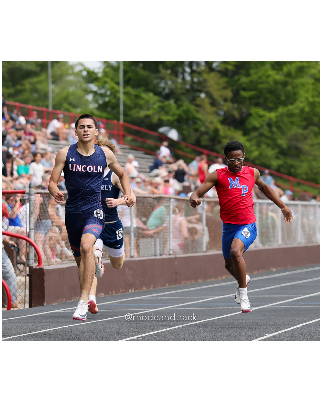 Giavani Caro, Lincoln High School, 10 - Mckeene Keith, Mount Pleasant High School, 12 - 2026 RI Outdoor Track and Field State Championships - Brown Stadium - Providence, Rhode Island - June 06, 2026 File: ./dir-400m/260606-2026-RI-Outdoor-Track-And-Field-State-Championships-Brown-561-296A4115.jpg Giavani Caro, Lincoln High School, 10 - Mckeene Keith, Mount Pleasant High School, 12 - 2026 RI Outdoor Track and Field State Championships…