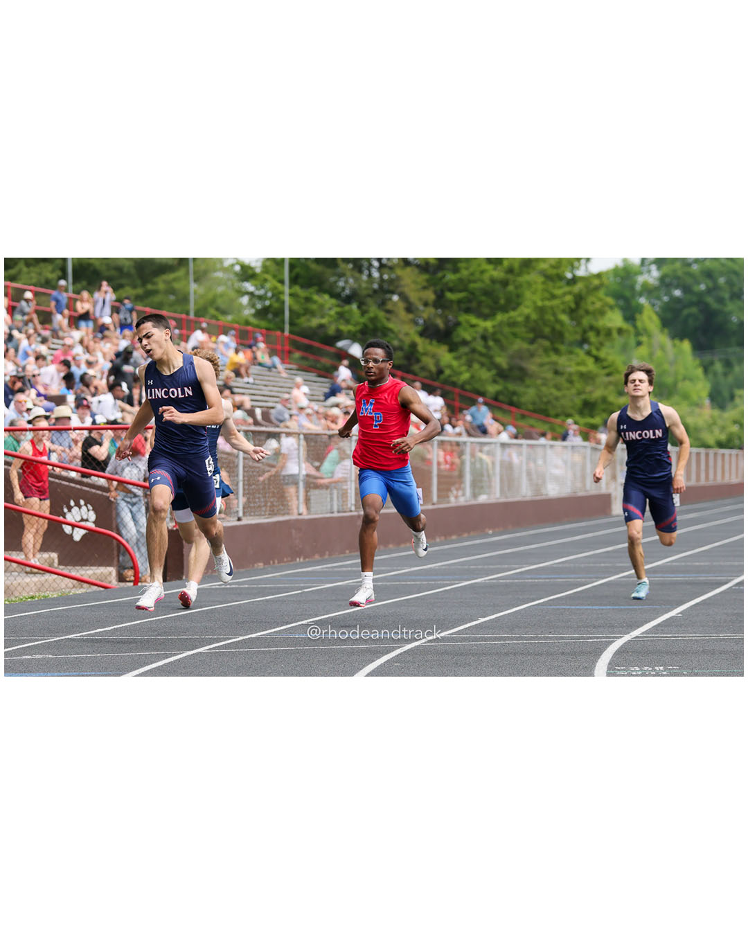 Giavani Caro, Lincoln High School, 10 - Mckeene Keith, Mount Pleasant High School, 12 - Reed Fortier, Lincoln High School, 12 - 2026 RI Outdoor Track and Field State Championships - Brown Stadium - Providence, Rhode Island - June 06, 2026 File: ./dir-400m/260606-2026-RI-Outdoor-Track-And-Field-State-Championships-Brown-562-296A4128.jpg Giavani Caro, Lincoln High School, 10 - Mckeene Keith, Mount Pleasant High School, 12 - Reed Fortier, Lincoln High School, 12 - 2026 RI Out…