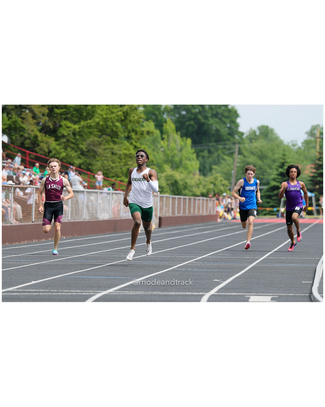 Jamel Flomo, Bishop Hendricken High School, 11 - Casey Ashe, La Salle Academy, 10 - Judah Machado, Scituate High School, 11 - Diego Benjamin, Classical High School, 9 - 2026 RI Outdoor Track and Field State Championships - Brown Stadium - Providence, Rhode Island - June 06, 2026 File: ./dir-400m/260606-2026-RI-Outdoor-Track-And-Field-State-Championships-Brown-571-296A4369.jpg Jamel Flomo, Bishop Hendricken High School, 11 - Casey Ashe, La Salle Academy, 10 - Judah Machado, Scituate High School, 11 - Diego Benjami…