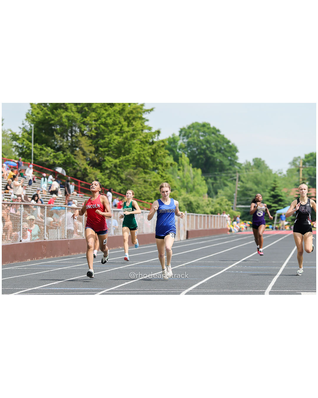 Alyssa Lopes, Lincoln High School, 11 - Madison Smith, Smithfield High School, 9 - Chatham Wood, Scituate High School, 11 - Vivian Gelzhiser, East Greenwich High School, 10 - Alexa Fernandez, St. Raphael Academy, 10 - 2026 RI Outdoor Track and Field State Championships - Brown Stadium - Providence, Rhode Island - June 06, 2026 File: ./dir-400m/260606-2026-RI-Outdoor-Track-And-Field-State-Championships-Brown-596-296A5242_1.jpg Alyssa Lopes, Lincoln High School, 11 - Madison Smith, Smithfield High School, 9 - Chatham Wood, Scituate High School, 11 - Vivian Gelzhise…
