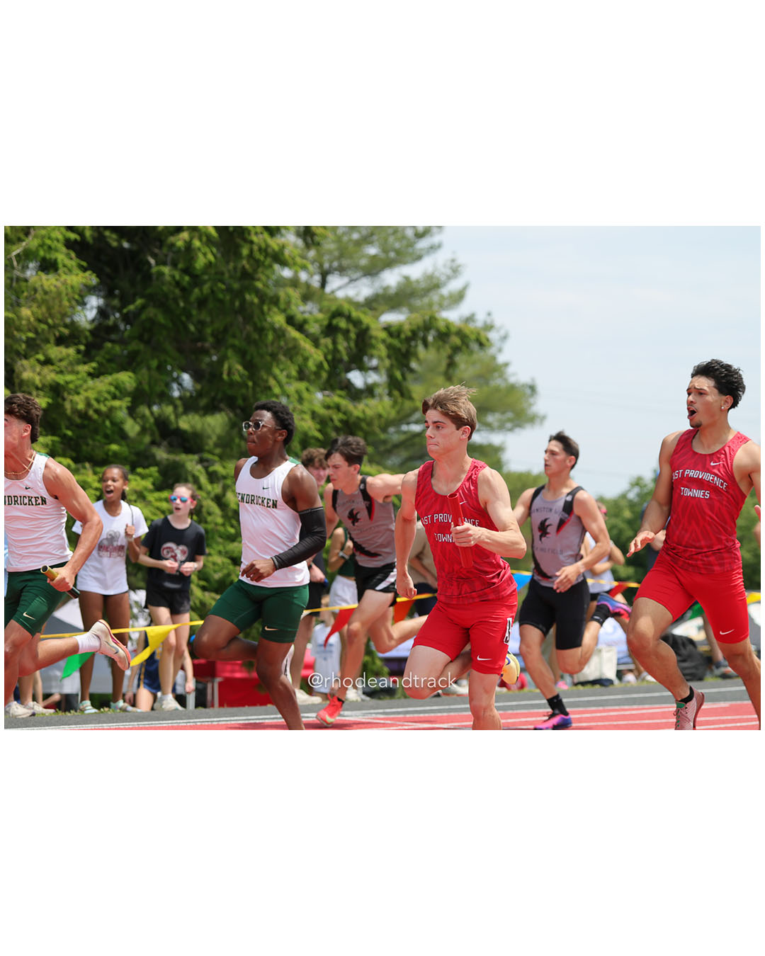 Bishop Hendricken High School, Bishop Hendricken High School - East Providence High School, East Providence High School - 2026 RI Outdoor Track and Field Championships - Brown Stadium - Providence, Rhode Island - June 06, 2026 File: ./dir-4x100/260606-2026-RI-Outdoor-Track-And-Field-State-Championships-Brown-379-296A6304.jpg Bishop Hendricken High School, Bishop Hendricken High School - East Providence High School, East Providence High School - 2026 RI Outdoor T…