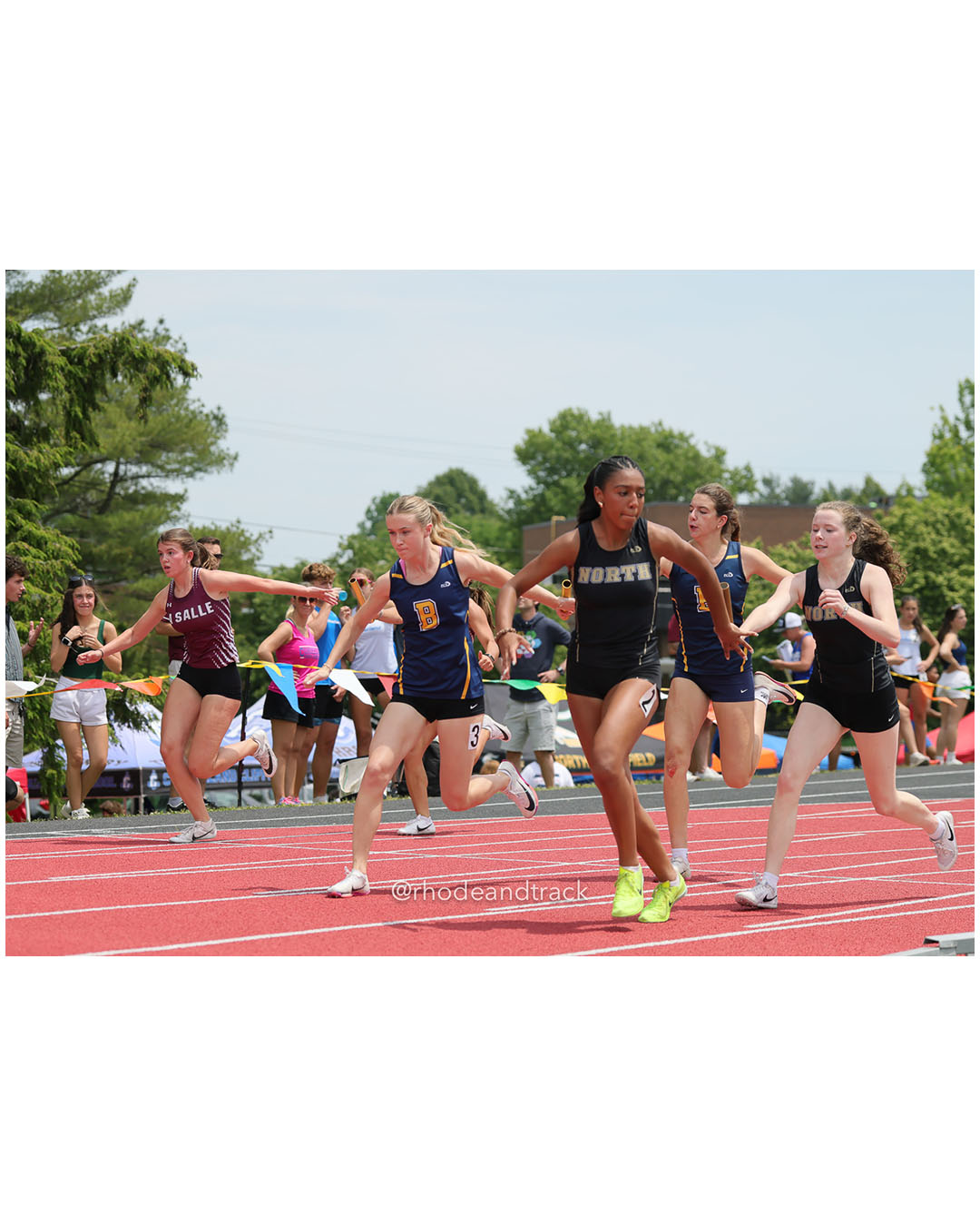 La Salle Academy, La Salle Academy - North Kingstown High School, North Kingstown High School - Barrington High School, Barrington High School - 2026 RI Outdoor Track and Field Championships - Brown Stadium - Providence, Rhode Island - June 06, 2026 File: ./dir-4x100/260606-2026-RI-Outdoor-Track-And-Field-State-Championships-Brown-408-296A6830.jpg La Salle Academy, La Salle Academy - North Kingstown High School, North Kingstown High School - Barrington High School, Barrington High Sch…