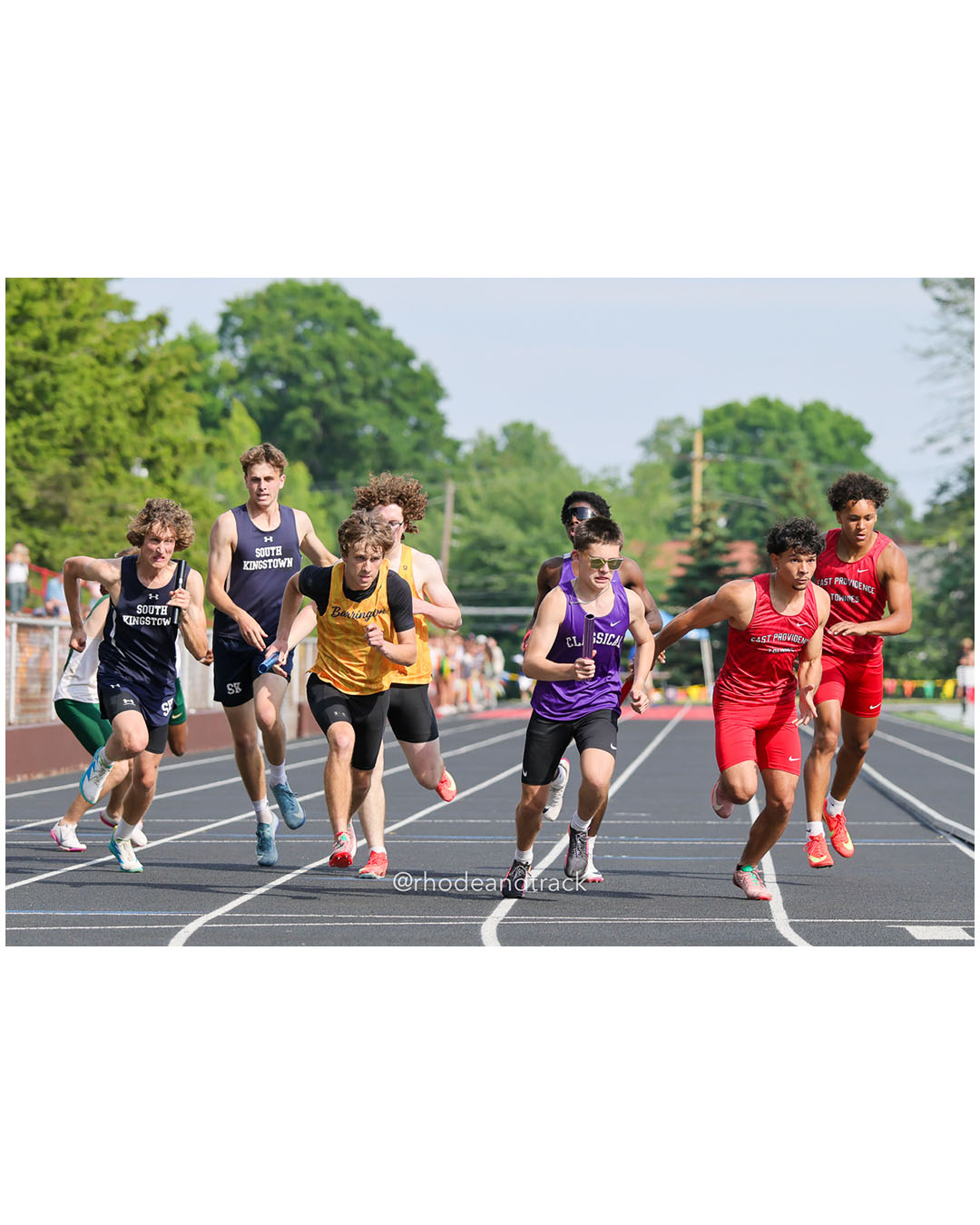 East Providence High School, East Providence High School - Barrington High School, Barrington High School - South Kingstown High School, South Kingstown High School - 2026 RI Outdoor Track and Field State Championships - Brown Stadium - Providence, Rhode Island - June 06, 2026 File: ./dir-4x400m/260606-2026-RI-Outdoor-Track-And-Field-State-Championships-Brown-930-296A8700.jpg East Providence High School, East Providence High School - Barrington High School, Barrington High School - South Kingstown High School, So…