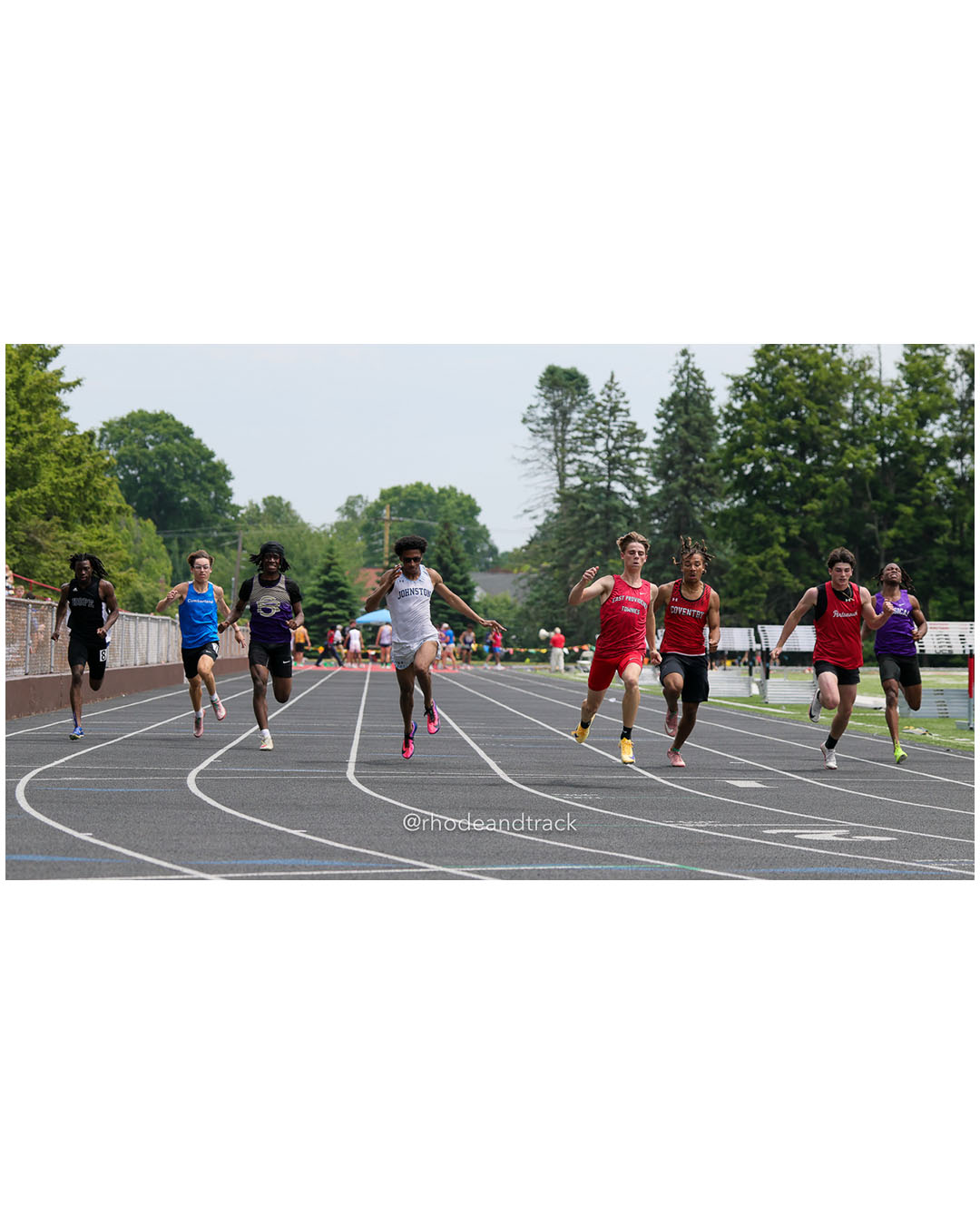Jack Pawlik, East Providence High School, 11 - Shane Rogers, Portsmouth High School, 10 - Elias Milhouse, Johnston High School, 12 - Giuseppe Marenaro, Coventry High School, 12 - Davonte Rubiano, Cumberland, 12 - Amos Kawreh, Hope High School, 12 - Melvin Howard, St. Raphael Academy, 12 - Abraham Oshinkanlu, Classical High School, 12 - 2026 RI Outdoor Track and Field State Championships - Brown Stadium - Providence, Rhode Island - June 06, 2026 File: ./dir-Dash/260606-2026-RI-Outdoor-Track-And-Field-State-Championships-Brown-498-296A0443.jpg Jack Pawlik, East Providence High School, 11 - Shane Rogers, Portsmouth High School, 10 - Elias Milhouse, Johnston High School, 12 - Giusep…