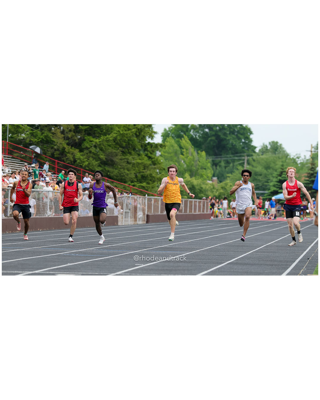 Patrick Trainor, Barrington High School, 12 - Elias Milhouse, Johnston High School, 12 - Shane Rogers, Portsmouth High School, 10 - Gavin Howley, Portsmouth High School, 10 - Giuseppe Marenaro, Coventry High School, 12 - Ephraim Teah, Classical High School, 10 - 2026 RI Outdoor Track and Field State Championships - Brown Stadium - Providence, Rhode Island - June 06, 2026 File: ./dir-Dash/260606-2026-RI-Outdoor-Track-And-Field-State-Championships-Brown-555-296A3614.jpg Patrick Trainor, Barrington High School, 12 - Elias Milhouse, Johnston High School, 12 - Shane Rogers, Portsmouth High School, 10 - Gavin H…