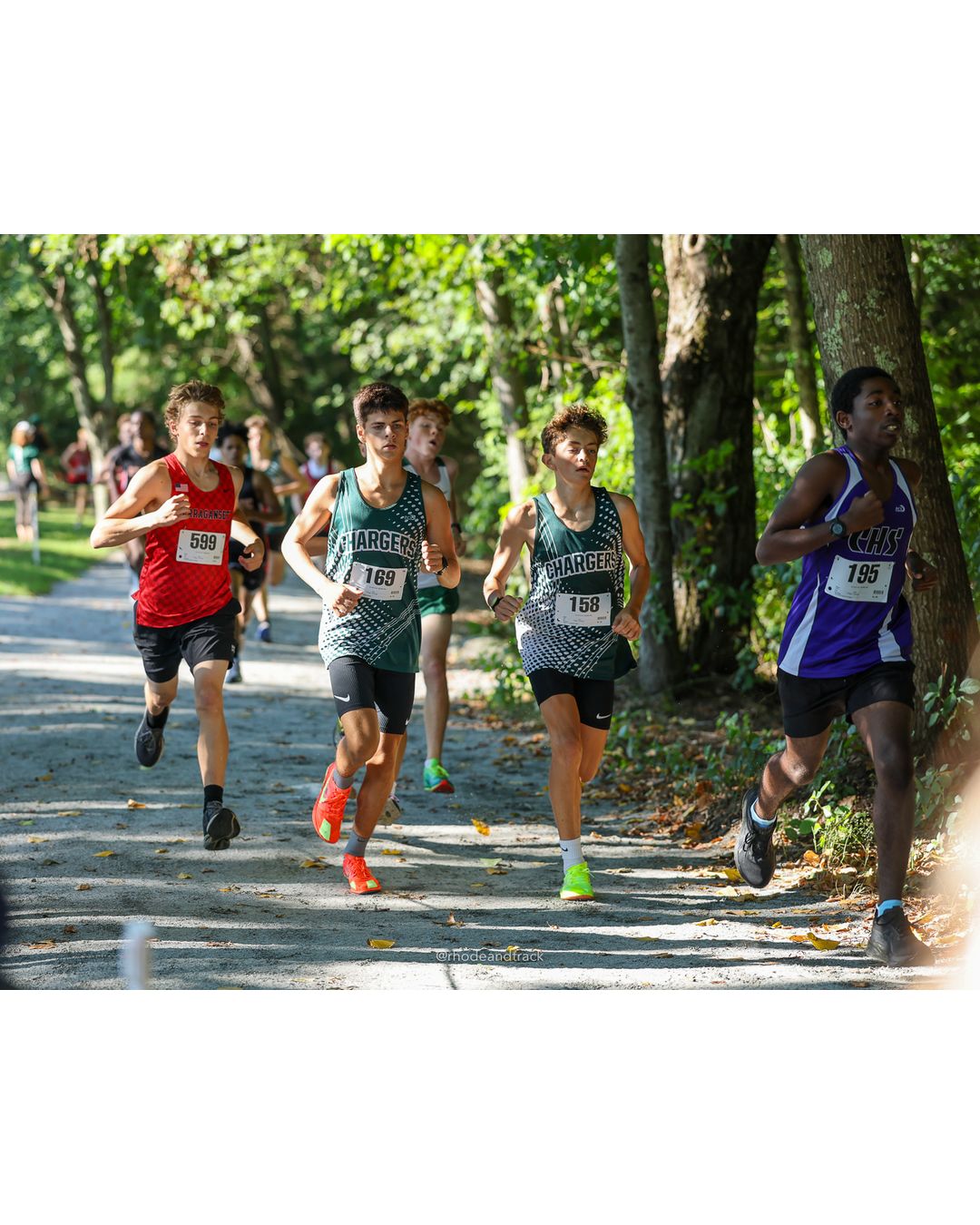 #169 Eljiah Marland, Chariho High School, 5k Run - Boys (W Johnston), P18, 17:56.17; #195 Andrew Durand, Classical High School, 5k Run - Bo…