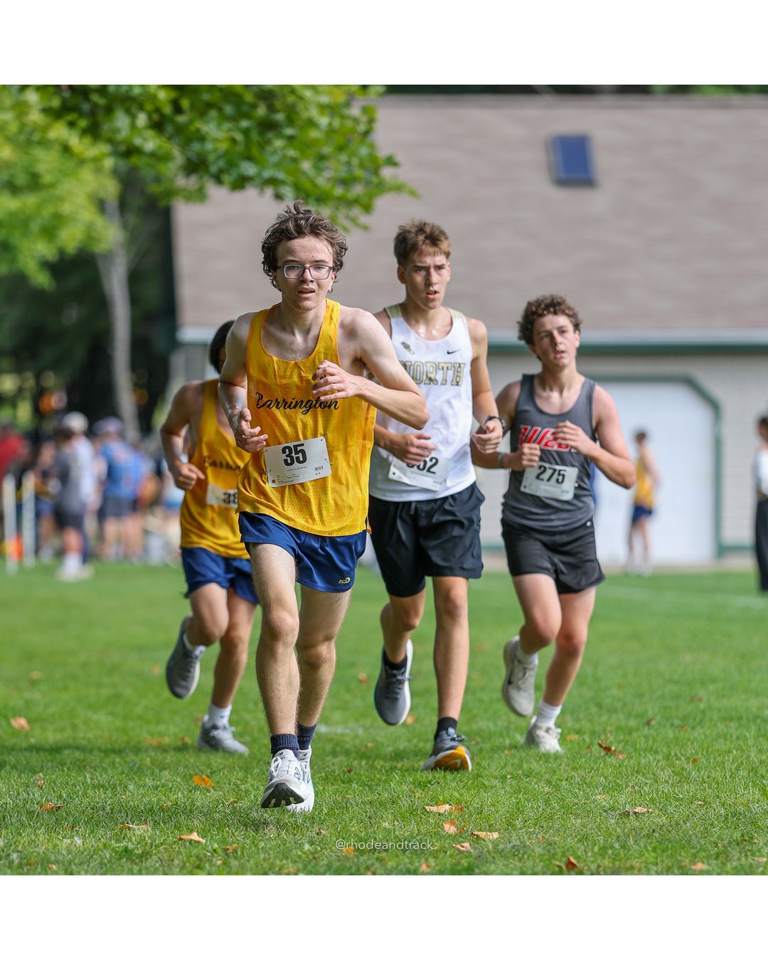 #275 Logan Swanlund, Cranston West HS, 5k Run - Boys (K Johnston), P117, 25:25.30; #35 Andrew Geiser, Barrington High School, 5k Run - Boys (K Johnston), P109, 24:07.96 - #35 Andrew Geiser, Barrington High School, 5k Run - Boys (K Johnston), P109, 24:07.96 - 2026 Injury Fund Carnival XC - Deerfield Park - Greenville, Rhode Island - September 05, 2026 File: ./dir-3-5k_Run-Boys-K_Johnston/260905-2026-injury-fund-xc-deerfield-park-385-398A7727.jpg #275 Logan Swanlund, Cranston West HS, 5k Run - Boys (K Johnston), P117, 25:25.30; #35 Andrew Geiser, Barrington High School, 5k Run - Boys…