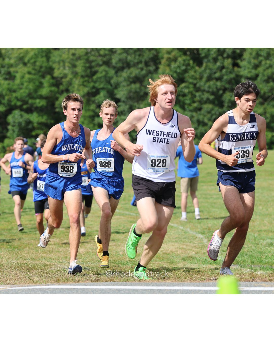 #339 Kylin Frenkiewich, St. Anselm, 6k Run - Women (Navy-45:cap), P105, 27:14.08; #929 Tyler Meunier, Westfield State, 8k Run - Men (Gold-35:cap), P168, 28:18.06; #938 Jack Kittredge, Wheaton (Mass.), 8k Run - Men (Gold-35:cap), P141, 27:40.46 - 2026 UMass Dartmouth XC Invitational - UMass Dartmouth - Dartmouth, Massachusetts - September 19, 2026 File: ./260919-2026-UMass-Dartmouth-XC-Invitational-103-398A5493.jpg #339 Kylin Frenkiewich, St. Anselm, 6k Run - Women (Navy-45:cap), P105, 27:14.08; #929 Tyler Meunier, Westfield State, 8k Run - Men (Gold-3…