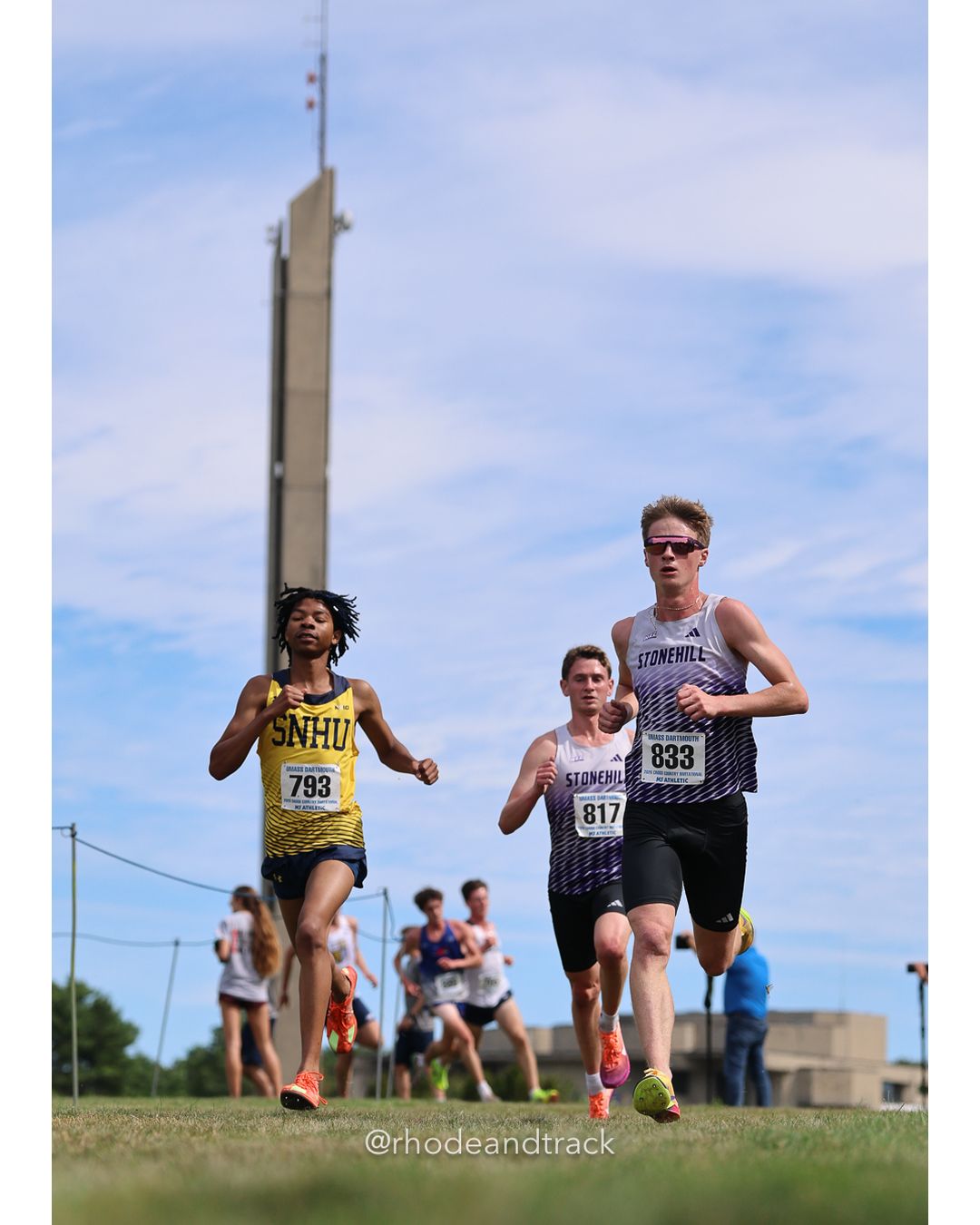#833 Brendan Wilder, Stonehill, 8k Run - Men (Gold-35:cap), P2, 24:31.82; #793 Ross Wallace, SNHU, 8k Run - Men (Gold-35:cap), P18, 25:11.00; #817 Dylan Brilliant, Stonehill, 8k Run - Men (Gold-35:cap), P3, 24:34.76 - 2026 UMass Dartmouth XC Invitational - UMass Dartmouth - Dartmouth, Massachusetts - September 19, 2026 File: ./260919-2026-UMass-Dartmouth-XC-Invitational-129-398A5951.jpg #833 Brendan Wilder, Stonehill, 8k Run - Men (Gold-35:cap), P2, 24:31.82; #793 Ross Wallace, SNHU, 8k Run - Men (Gold-35:cap), P18, 25:11.0…