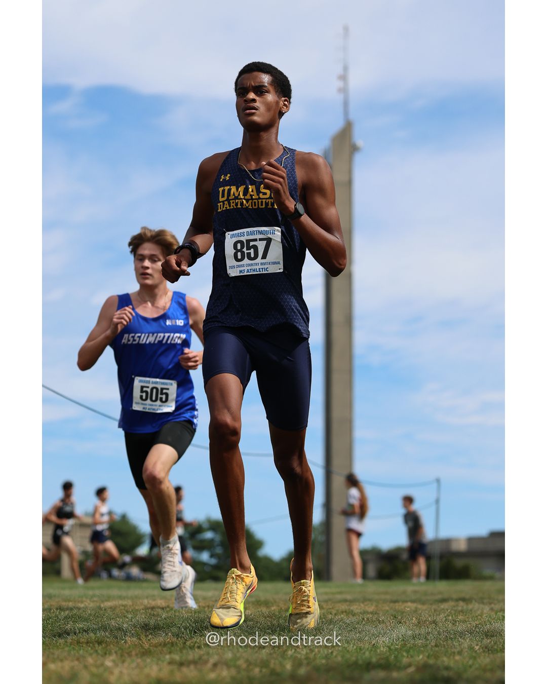 #857 Maurice King, UMass Dartmouth, 8k Run - Men (Gold-35:cap), P110, 26:58.36; #505 Austin Cipriano, Assumption, 8k Run - Men (Gold-35:cap), P136, 27:35.15 - 2026 UMass Dartmouth XC Invitational - UMass Dartmouth - Dartmouth, Massachusetts - September 19, 2026 File: ./260919-2026-UMass-Dartmouth-XC-Invitational-184-398A6913.jpg #857 Maurice King, UMass Dartmouth, 8k Run - Men (Gold-35:cap), P110, 26:58.36; #505 Austin Cipriano, Assumption, 8k Run - Men (Gold-35:cap…