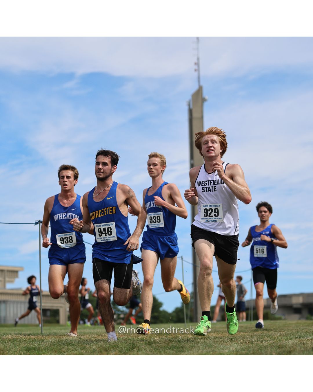 #929 Tyler Meunier, Westfield State, 8k Run - Men (Gold-35:cap), P168, 28:18.06; #938 Jack Kittredge, Wheaton (Mass.), 8k Run - Men (Gold-35:cap), P141, 27:40.46; #946 Anthony DeFeo, Worcester State, 8k Run - Men (Gold-35:cap), P153, 27:56.11 - 2026 UMass Dartmouth XC Invitational - UMass Dartmouth - Dartmouth, Massachusetts - September 19, 2026 File: ./260919-2026-UMass-Dartmouth-XC-Invitational-197-398A7081.jpg #929 Tyler Meunier, Westfield State, 8k Run - Men (Gold-35:cap), P168, 28:18.06; #938 Jack Kittredge, Wheaton (Mass.), 8k Run - Men (Gold-3…