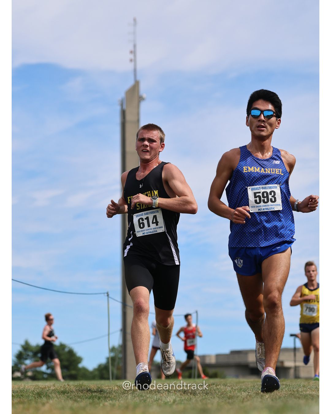 #614 Joseph Lawson, Framingham St., 8k Run - Men (Gold-35:cap), P197, 29:23.87; #593 Luke Bullock, Emmanuel (Mass.), 8k Run - Men (Gold-35:cap), P188, 29:02.16 - 2026 UMass Dartmouth XC Invitational - UMass Dartmouth - Dartmouth, Massachusetts - September 19, 2026 File: ./260919-2026-UMass-Dartmouth-XC-Invitational-213-398A7308.jpg #614 Joseph Lawson, Framingham St., 8k Run - Men (Gold-35:cap), P197, 29:23.87; #593 Luke Bullock, Emmanuel (Mass.), 8k Run - Men (Gold-35:…