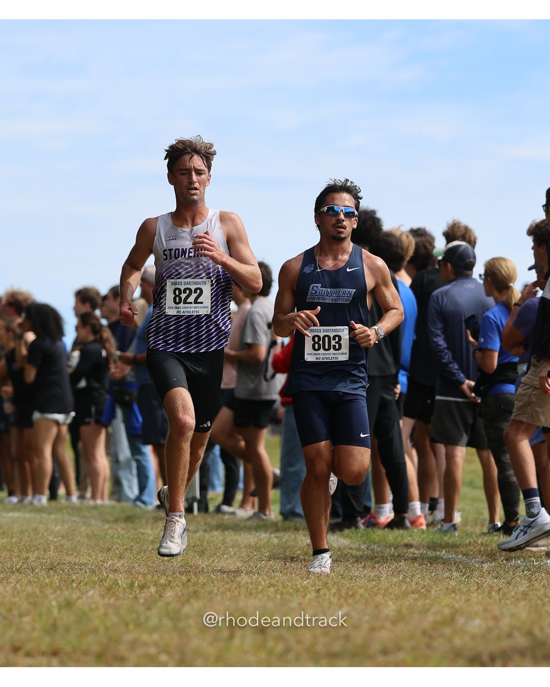 #803 Colton Sallum, So. Conn. St., 8k Run - Men (Gold-35:cap), P6, 24:39.33; #822 Nicholas Davies, Stonehill, 8k Run - Men (Gold-35:cap), P10, 25:02.10 - 2026 UMass Dartmouth XC Invitational - UMass Dartmouth - Dartmouth, Massachusetts - September 19, 2026 File: ./260919-2026-UMass-Dartmouth-XC-Invitational-243-398A8043.jpg #803 Colton Sallum, So. Conn. St., 8k Run - Men (Gold-35:cap), P6, 24:39.33; #822 Nicholas Davies, Stonehill, 8k Run - Men (Gold-35:cap), P…