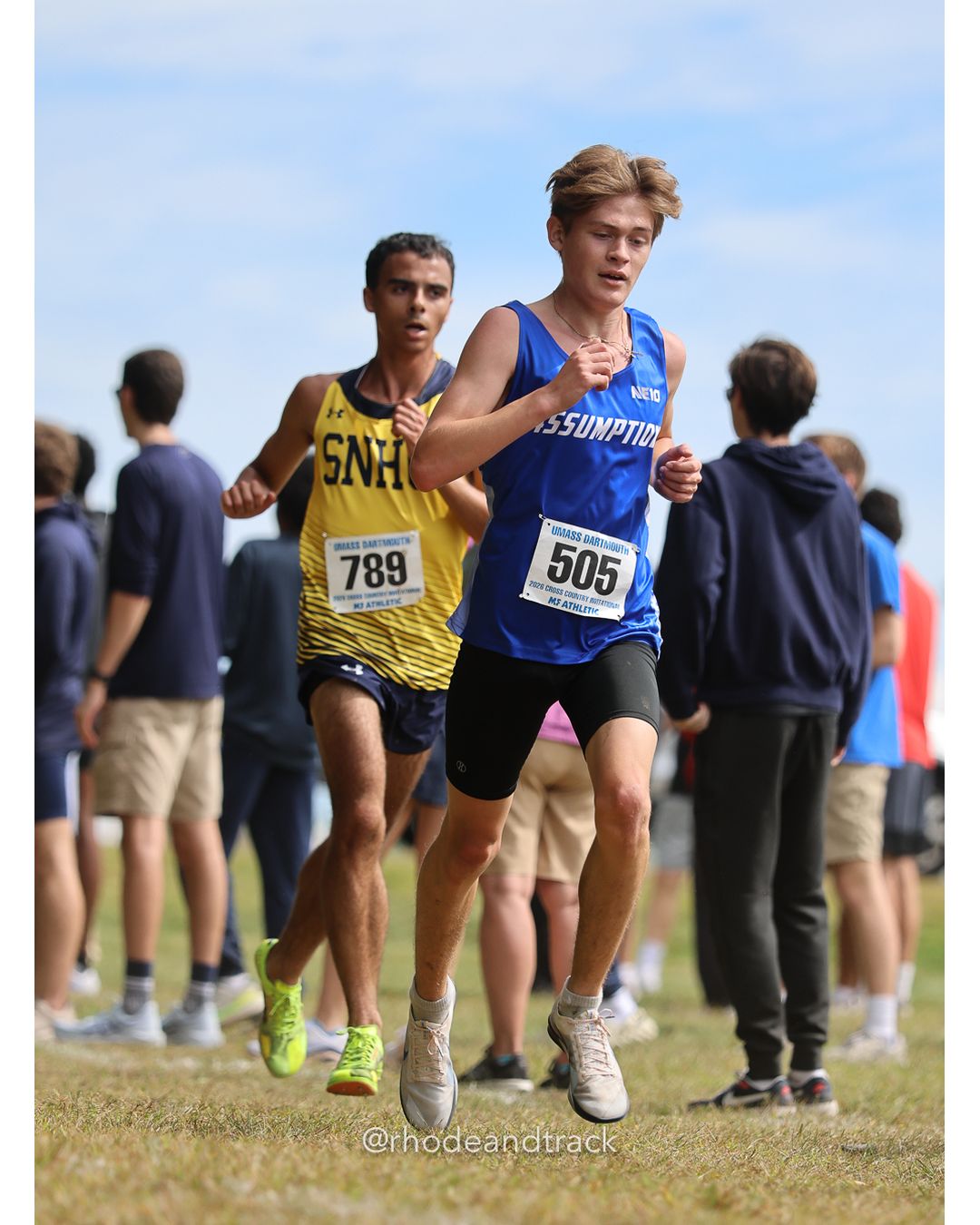 #505 Austin Cipriano, Assumption, 8k Run - Men (Gold-35:cap), P136, 27:35.15; #789 Brady Harker, SNHU, 8k Run - Men (Gold-35:cap), P143, 27:44.49 - 2026 UMass Dartmouth XC Invitational - UMass Dartmouth - Dartmouth, Massachusetts - September 19, 2026 File: ./260919-2026-UMass-Dartmouth-XC-Invitational-330-398A9610.jpg #505 Austin Cipriano, Assumption, 8k Run - Men (Gold-35:cap), P136, 27:35.15; #789 Brady Harker, SNHU, 8k Run - Men (Gold-35:cap), P143, 27…