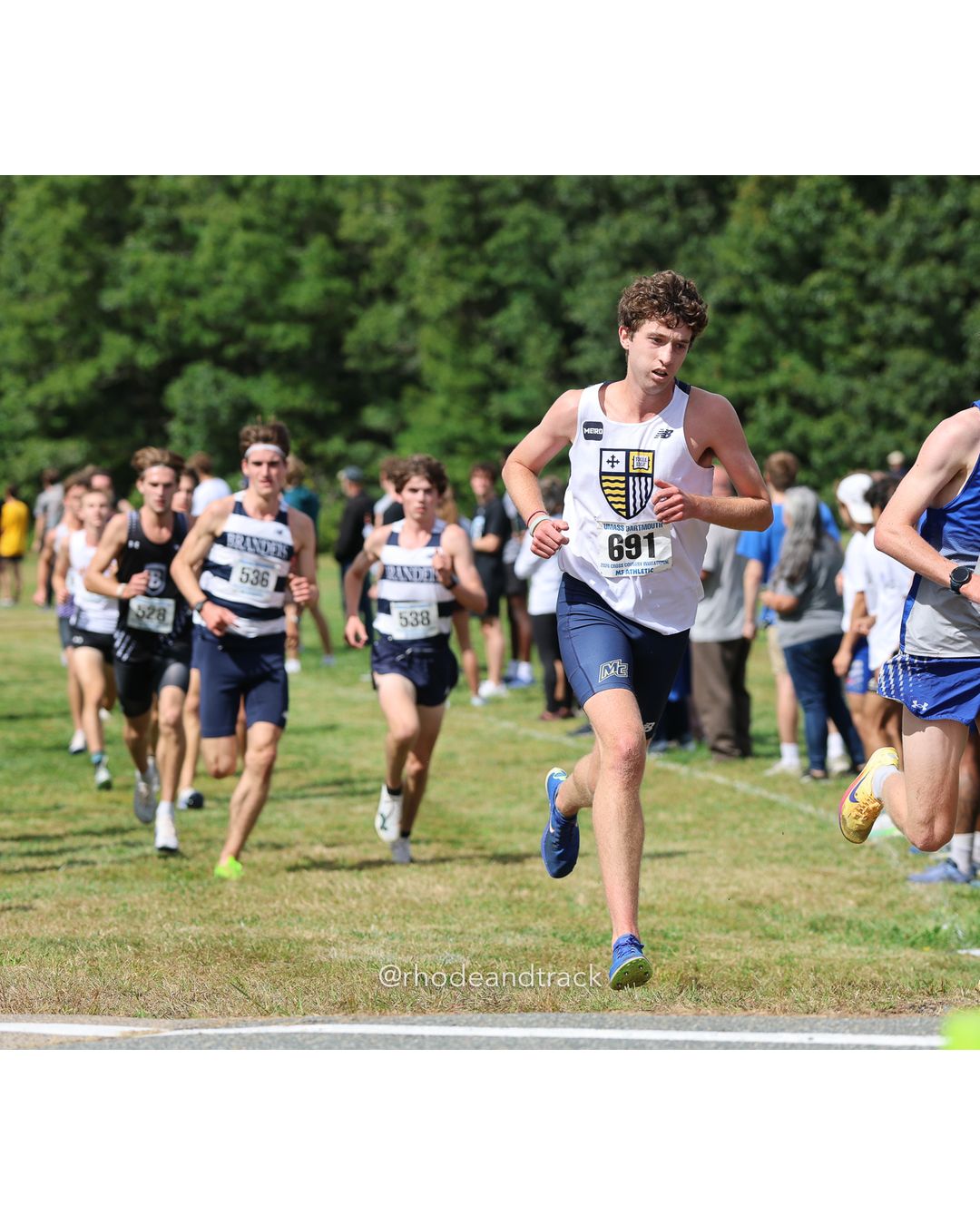 #691 Aidan Dupill, Merrimack, 8k Run - Men (Gold-35:cap), P4, 24:39.24; #536 Hugh Licklider, Brandeis, 8k Run - Men (Gold-35:cap), P12, 25:04.77; #928 Connor Martin, Westfield State, 8k Run - Men (Navy-45:cap), P117, 30:00.72 - 2026 UMass Dartmouth XC Invitational - UMass Dartmouth - Dartmouth, Massachusetts - September 19, 2026 File: ./260919-2026-UMass-Dartmouth-XC-Invitational-43-398A4465.jpg #691 Aidan Dupill, Merrimack, 8k Run - Men (Gold-35:cap), P4, 24:39.24; #536 Hugh Licklider, Brandeis, 8k Run - Men (Gold-35:cap), P12, 25:…