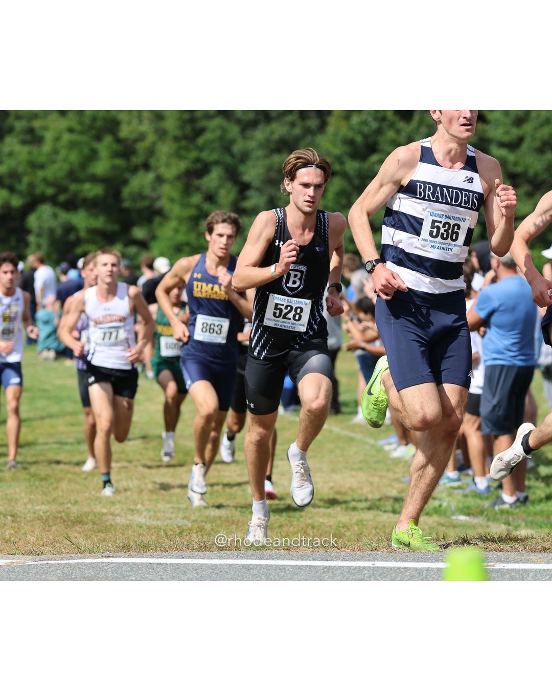 #536 Hugh Licklider, Brandeis, 8k Run - Men (Gold-35:cap), P12, 25:04.77; #528 Hayden MacArthur, Bentley, 8k Run - Men (Gold-35:cap), P5, 24:39.32; #863 Declan Smith, UMass Dartmouth, 8k Run - Men (Gold-35:cap), P31, 25:35.33 - 2026 UMass Dartmouth XC Invitational - UMass Dartmouth - Dartmouth, Massachusetts - September 19, 2026 File: ./260919-2026-UMass-Dartmouth-XC-Invitational-45-398A4503.jpg #536 Hugh Licklider, Brandeis, 8k Run - Men (Gold-35:cap), P12, 25:04.77; #528 Hayden MacArthur, Bentley, 8k Run - Men (Gold-35:cap), P5, 2…