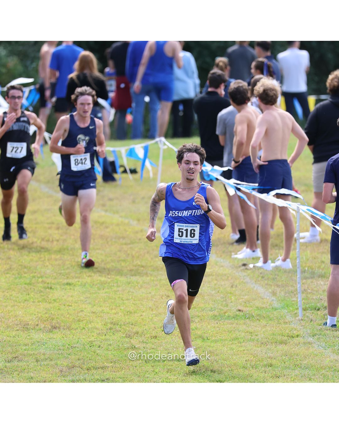 #516 Joseph McFarland, Assumption, 8k Run - Men (Gold-35:cap), P164, 28:11.64; #842 Declan Shannon, Suffolk, 8k Run - Men (Gold-35:cap), P165, 28:14.84; #121 Mia McCluskey, Framingham St., 6k Run - Women (Navy-45:cap), P177, 37:31.05 - 2026 UMass Dartmouth XC Invitational - UMass Dartmouth - Dartmouth, Massachusetts - September 19, 2026 File: ./260919-2026-UMass-Dartmouth-XC-Invitational-473-398A2572.jpg #516 Joseph McFarland, Assumption, 8k Run - Men (Gold-35:cap), P164, 28:11.64; #842 Declan Shannon, Suffolk, 8k Run - Men (Gold-35:cap), P1…