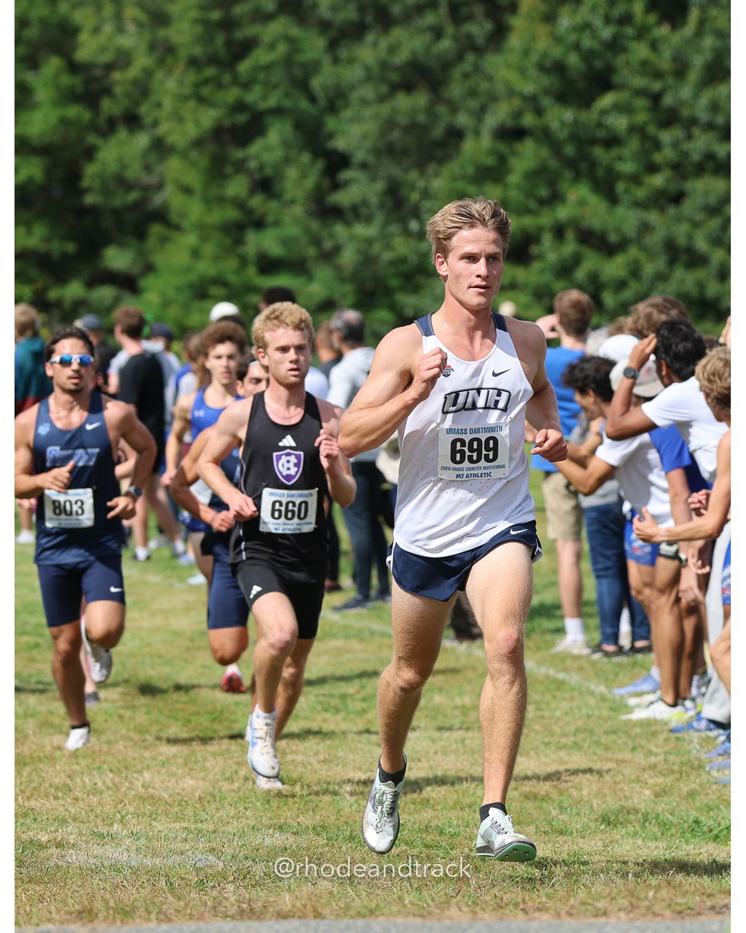 #699 Matthew Allen, New Hampshire, 8k Run - Men (Gold-35:cap), P37, 25:42.50; #660 Thomas Speltz, Holy Cross, 8k Run - Men (Gold-35:cap), P14, 25:08.53; #803 Colton Sallum, So. Conn. St., 8k Run - Men (Gold-35:cap), P6, 24:39.33 - 2026 UMass Dartmouth XC Invitational - UMass Dartmouth - Dartmouth, Massachusetts - September 19, 2026 File: ./260919-2026-UMass-Dartmouth-XC-Invitational-53-398A4584.jpg #699 Matthew Allen, New Hampshire, 8k Run - Men (Gold-35:cap), P37, 25:42.50; #660 Thomas Speltz, Holy Cross, 8k Run - Men (Gold-35:cap), P…
