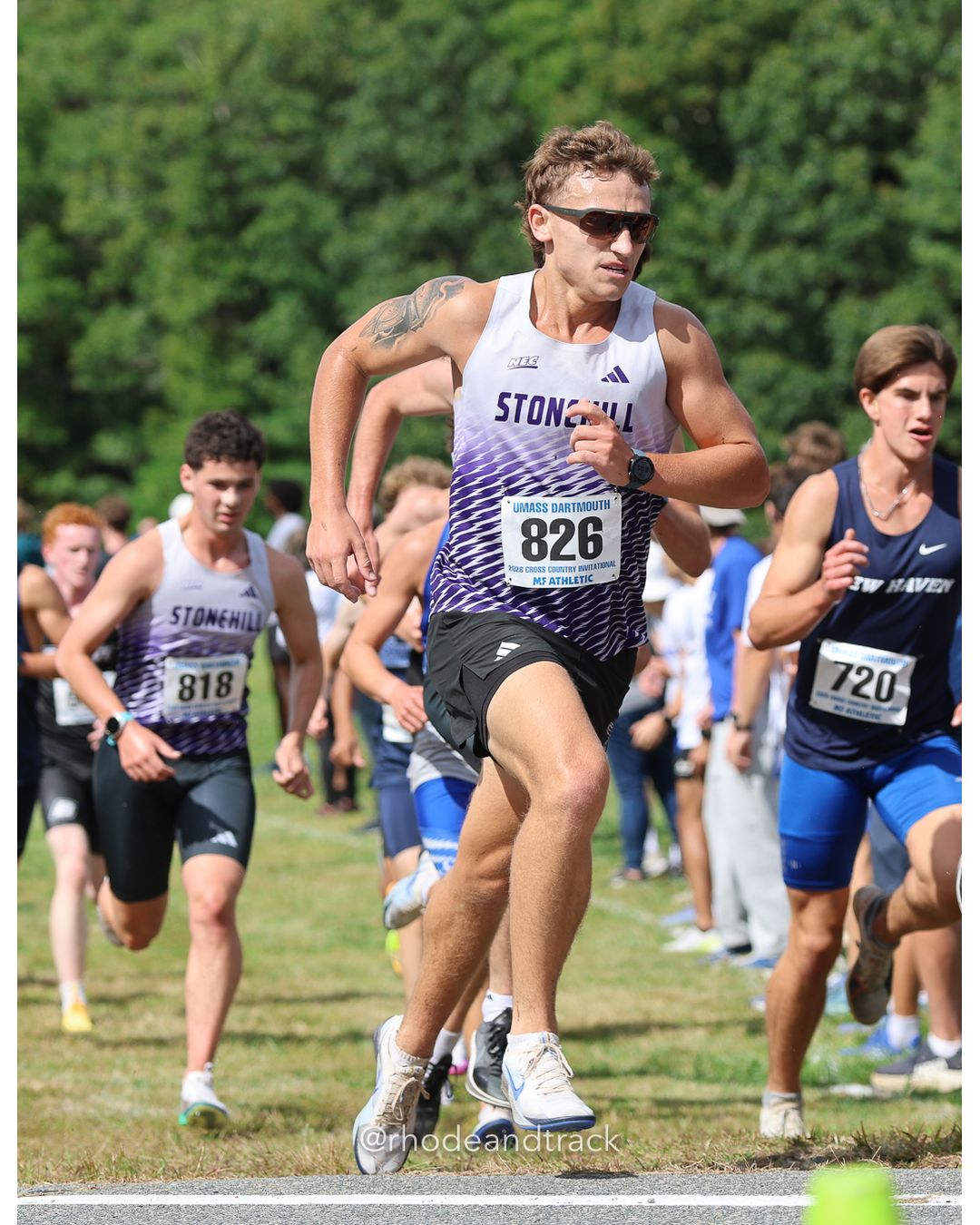 #826 Connor Magill, Stonehill, 8k Run - Men (Gold-35:cap), P22, 25:17.69; #720 Connor Knee, New Haven, 8k Run - Men (Gold-35:cap), P57, 26:01.01; #818 Noah Brilliant, Stonehill, 8k Run - Men (Gold-35:cap), P46, 25:51.94 - 2026 UMass Dartmouth XC Invitational - UMass Dartmouth - Dartmouth, Massachusetts - September 19, 2026 File: ./260919-2026-UMass-Dartmouth-XC-Invitational-63-398A4749.jpg #826 Connor Magill, Stonehill, 8k Run - Men (Gold-35:cap), P22, 25:17.69; #720 Connor Knee, New Haven, 8k Run - Men (Gold-35:cap), P57, 26:…