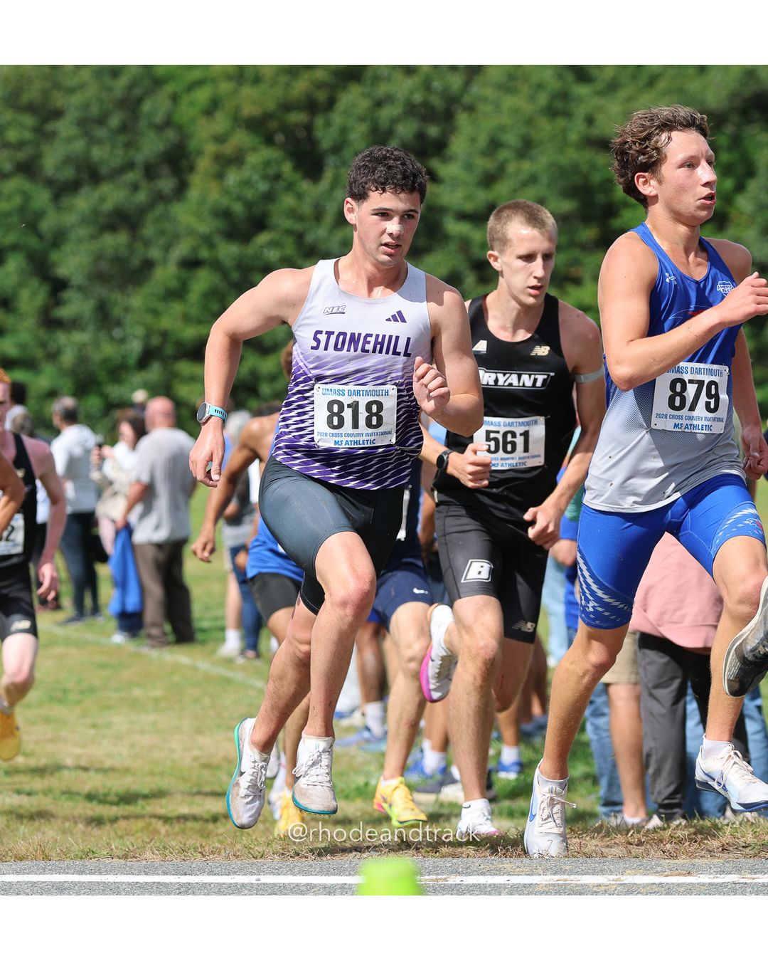 #879 Lucas Gomez, UMass Lowell, 8k Run - Men (Gold-35:cap), P35, 25:39.21; #818 Noah Brilliant, Stonehill, 8k Run - Men (Gold-35:cap), P46, 25:51.94; #561 Andrew McConnell, Bryant, 8k Run - Men (Gold-35:cap), P19, 25:11.97 - 2026 UMass Dartmouth XC Invitational - UMass Dartmouth - Dartmouth, Massachusetts - September 19, 2026 File: ./260919-2026-UMass-Dartmouth-XC-Invitational-64-398A4763.jpg #879 Lucas Gomez, UMass Lowell, 8k Run - Men (Gold-35:cap), P35, 25:39.21; #818 Noah Brilliant, Stonehill, 8k Run - Men (Gold-35:cap), P46,…