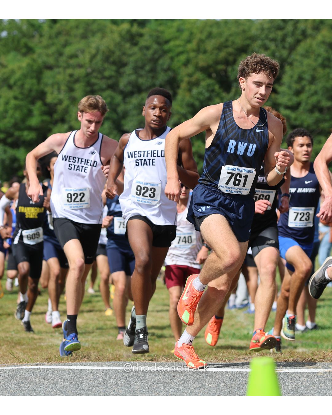#761 Cole Walker, Roger Williams, 8k Run - Men (Gold-35:cap), P90, 26:36.56; #923 Prince Calhoun, Westfield State, 8k Run - Men (Gold-35:cap), P148, 27:50.58; #922 Lorcan Bergeron, Westfield State, 8k Run - Men (Gold-35:cap), P152, 27:55.22 - 2026 UMass Dartmouth XC Invitational - UMass Dartmouth - Dartmouth, Massachusetts - September 19, 2026 File: ./260919-2026-UMass-Dartmouth-XC-Invitational-91-398A5226.jpg #761 Cole Walker, Roger Williams, 8k Run - Men (Gold-35:cap), P90, 26:36.56; #923 Prince Calhoun, Westfield State, 8k Run - Men (Gold-35:ca…